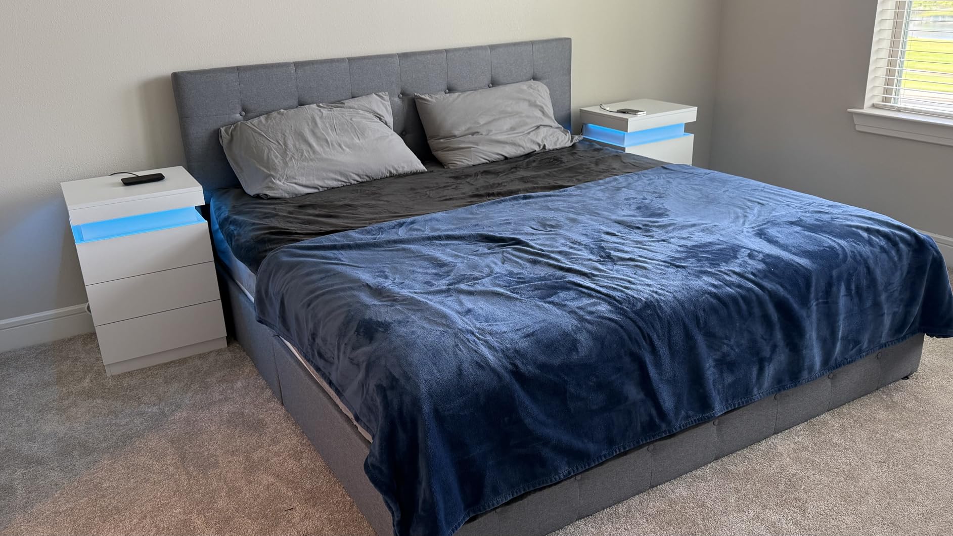 Allewie Upholstered Queen Size Platform Bed Frame with 4 Storage Drawers and Headboard, Diamond Stitched Button Tufted, Mattress Foundation with Wooden Slats Support, No Box Spring Needed, Dark Grey customer photo 1