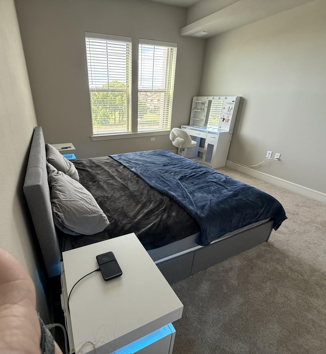 Allewie Upholstered Queen Size Platform Bed Frame with 4 Storage Drawers and Headboard, Diamond Stitched Button Tufted, Mattress Foundation with Wooden Slats Support, No Box Spring Needed, Dark Grey customer photo 2