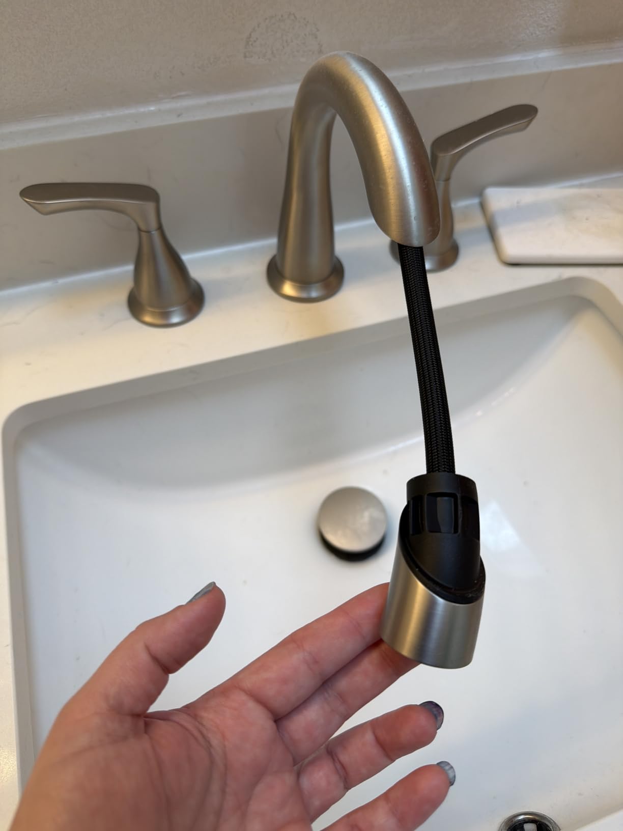 Delta Arvo Brushed Nickel Faucet 3 Hole, 8 Inch Widespread Bathroom Sink Faucet for Vanity, Push-Pop Drain Assembly, Spotshield Stainless 35840LF-SP customer photo 2