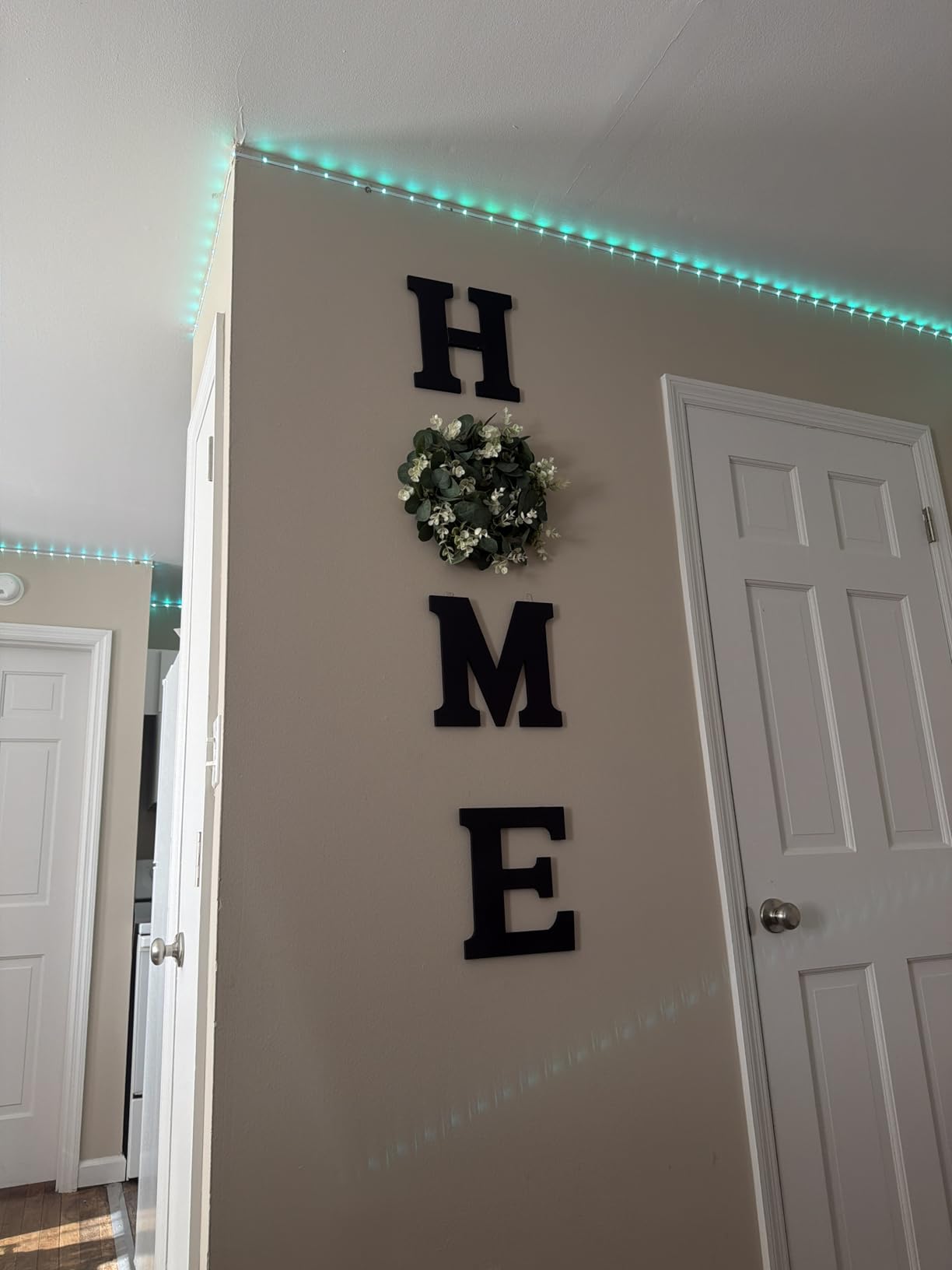 Wood Home Sign with Artificial Eucalyptus Wreath for O, Hanging Farmhouse Wall House Decor Wood Letters for Wall Art Rustic Home Decor customer photo 1