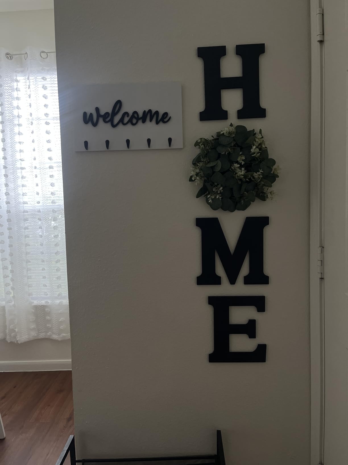 Wood Home Sign with Artificial Eucalyptus Wreath for O, Hanging Farmhouse Wall House Decor Wood Letters for Wall Art Rustic Home Decor customer photo 2
