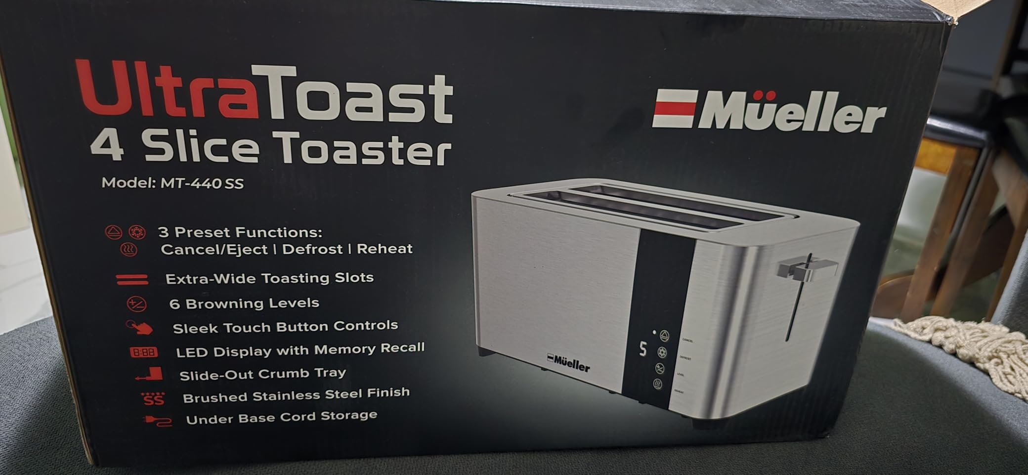 Mueller UltraToast Stainless Steel Toaster 4 Slice - Extra-Wide 1.6
