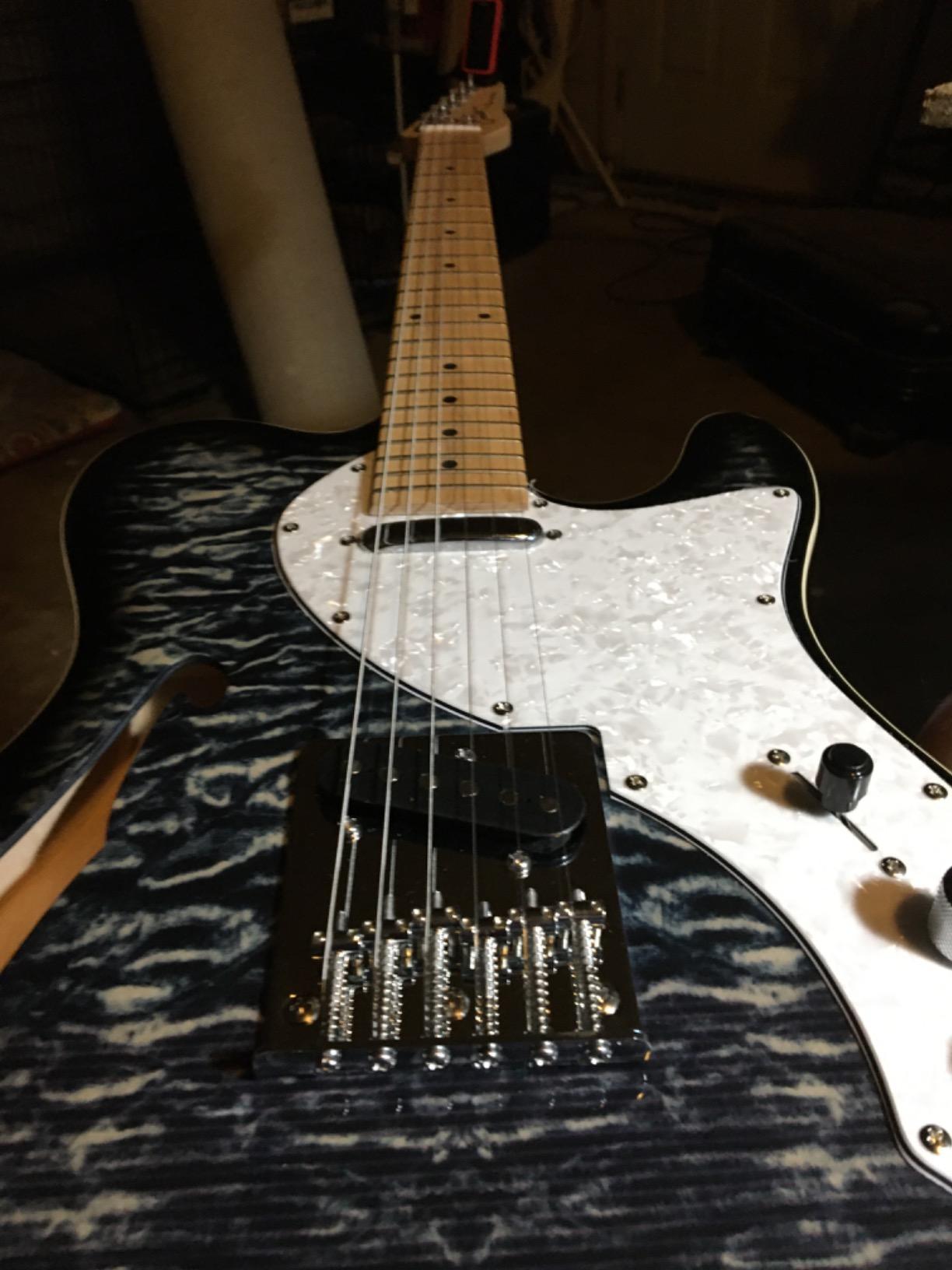 Grote Electric Guitar Semi-Hollow Body Single F-Hole Printed Tele Style Guitar Full-Size Basswood with Canadian Maple neck Chrome Hardware (Black) customer photo 1