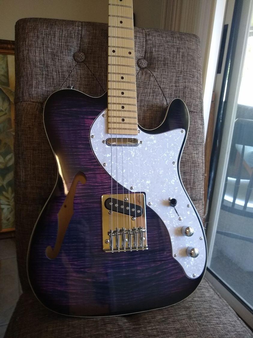 Grote Electric Guitar Semi-Hollow Body Single F-Hole Printed Tele Style Guitar Full-Size Basswood with Canadian Maple neck Chrome Hardware (Black) customer photo 2