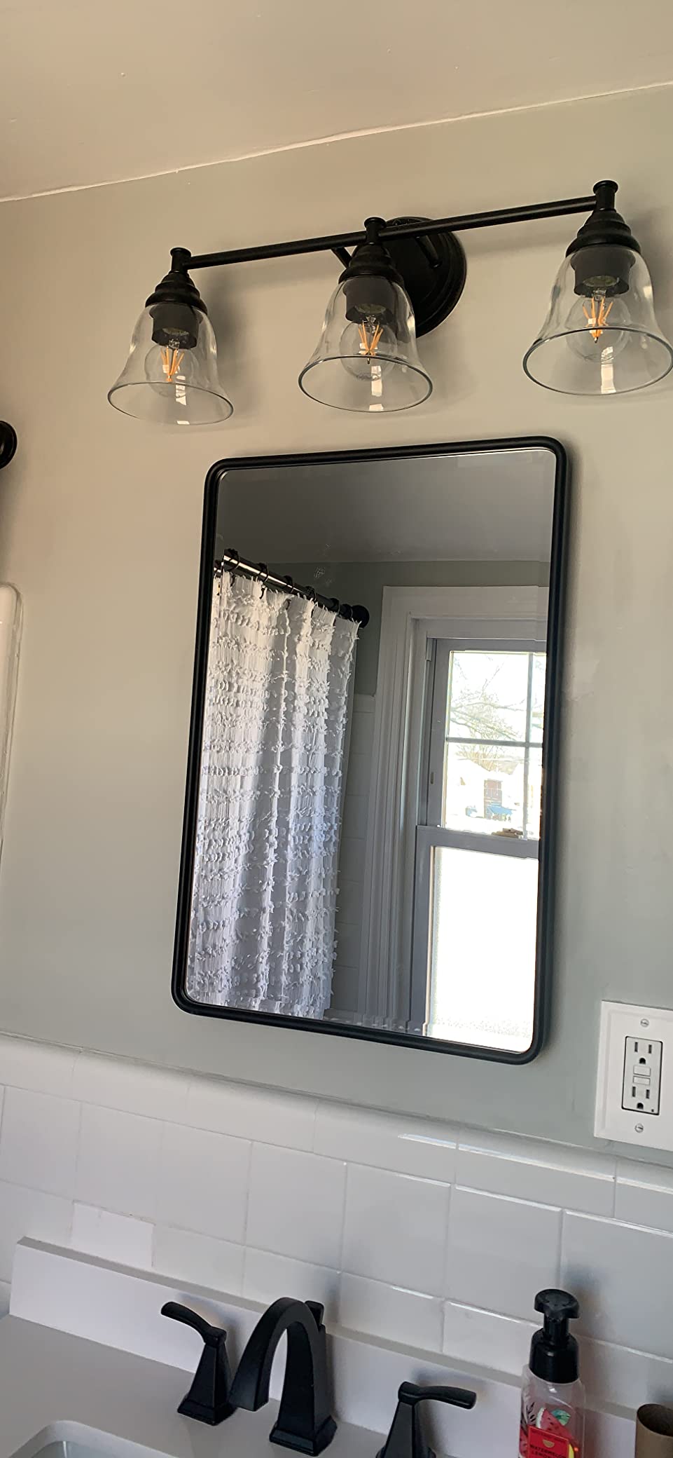 TEHOME Farmhouse Black Metal Framed Recessed Bathroom Medicine Cabinet with Beveled Mirror Rounded Rectangle 16x24 inch customer photo 2