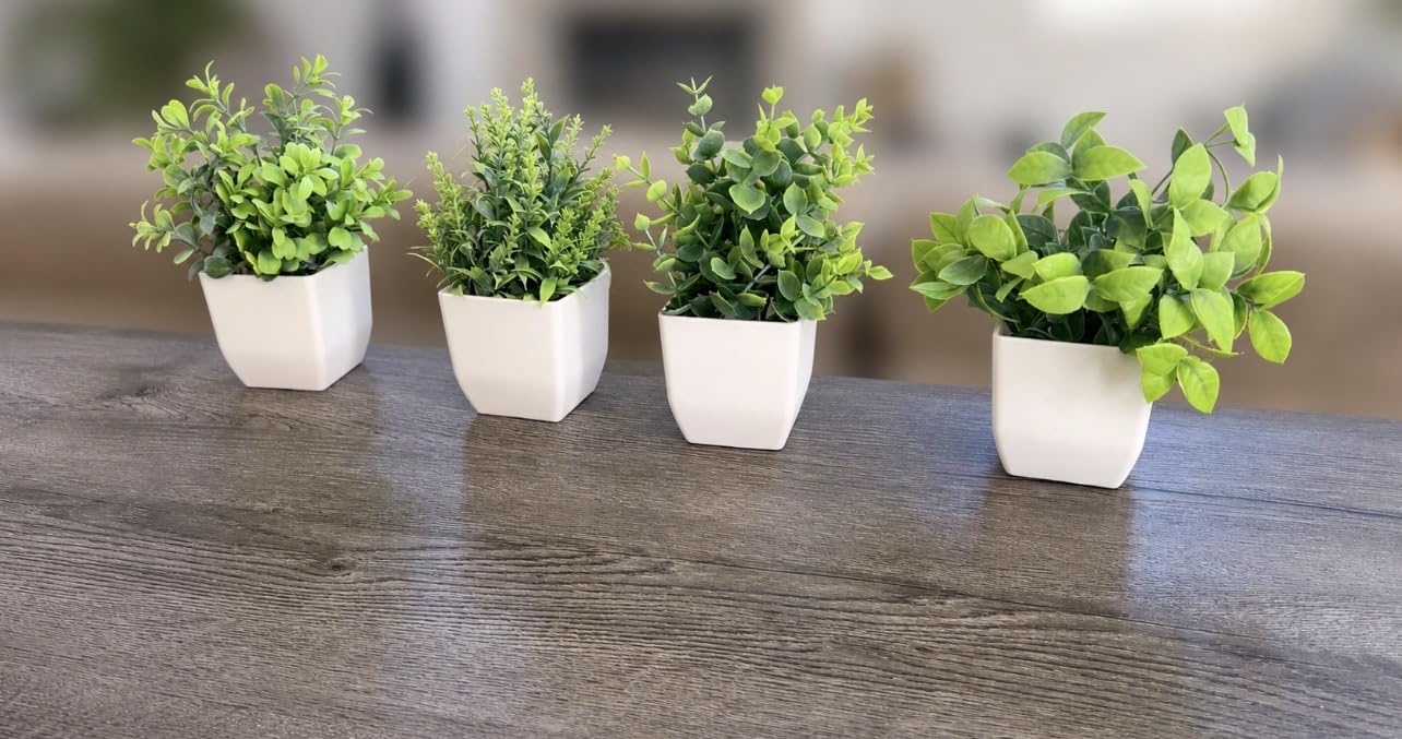 4 Pack Fake Plants Mini Artificial Greenery Potted Plants for Home Decor Indoor Office Table Room Farmhouse Bathroom Decor customer photo 1