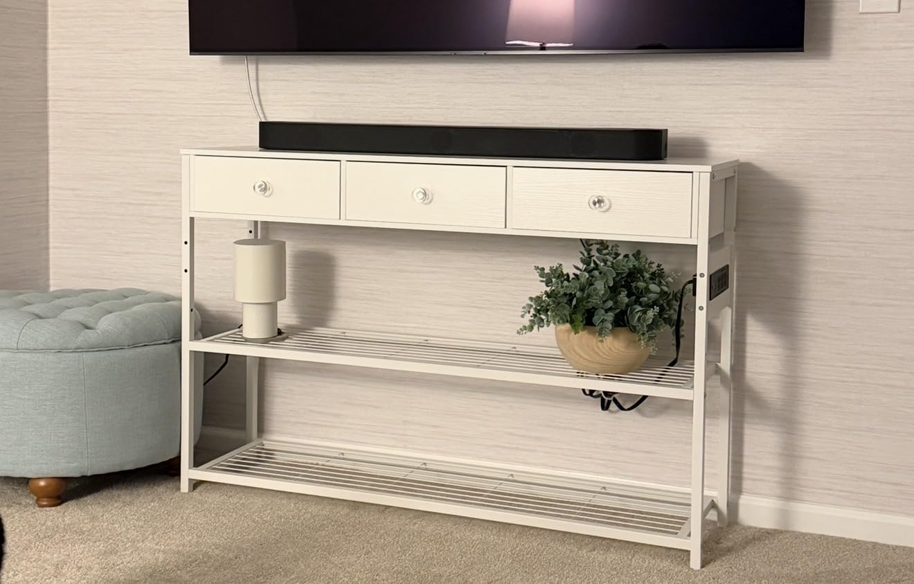 Ecoprsio 47'' Entryway Table with Outlets and USB Ports, Console Table with 3 Drawers, Sofa Table Narrow Long with Storage Shelves for Living Room, Couch, Hallway, Foyer, Kitchen Counter, Grey customer photo 1