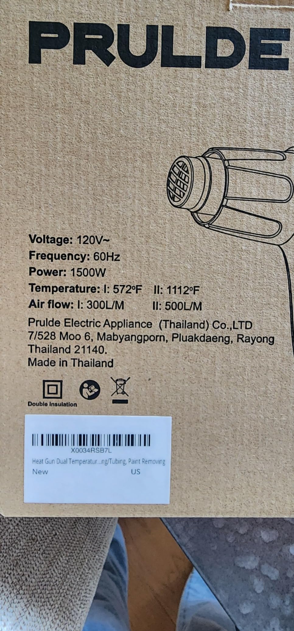 PRULDE Heat Gun, 1500W Dual Temperature Settings 572F~1112F Fast Heating Hot Air Gun with 6.5Ft Power Cord/4 Nozzles/Overload Protection for Crafts, Shrink Wrapping/Tubing, Paint Removing (N2190) customer photo 1