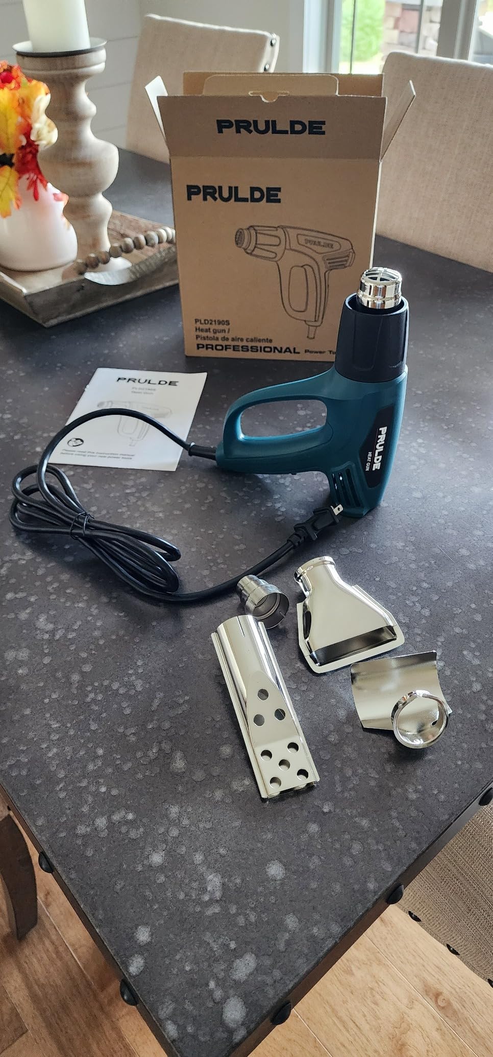 PRULDE Heat Gun, 1500W Dual Temperature Settings 572F~1112F Fast Heating Hot Air Gun with 6.5Ft Power Cord/4 Nozzles/Overload Protection for Crafts, Shrink Wrapping/Tubing, Paint Removing (N2190) customer photo 2