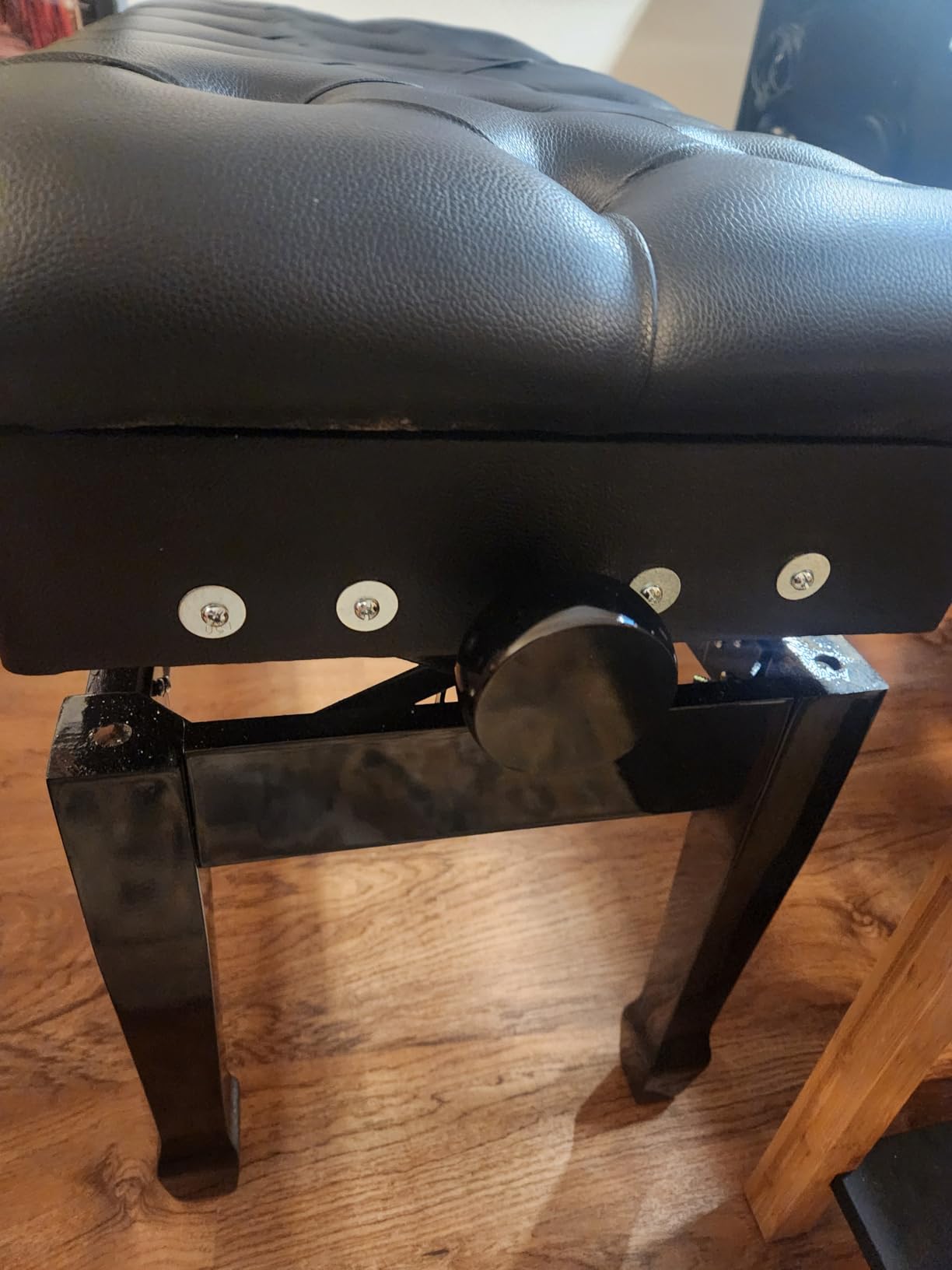 Adjustable Duet Piano Bench with Storage, Heavy Duty Wooden Double Keyboard Piano Bench Seat with PU Leather Cushion, Black customer photo 1
