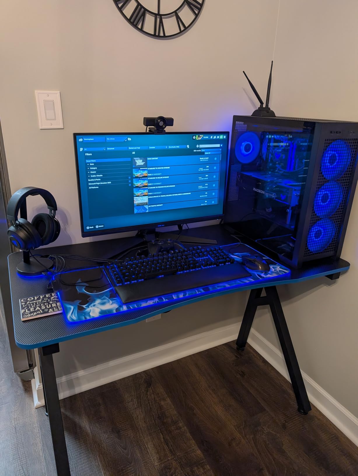BestOffice Gaming Desk Z Shaped 47 inch Gaming Workstation Ergonomic Gaming Table PC Computer Desk with Headphone Hook for Game Players, Blue customer photo 2