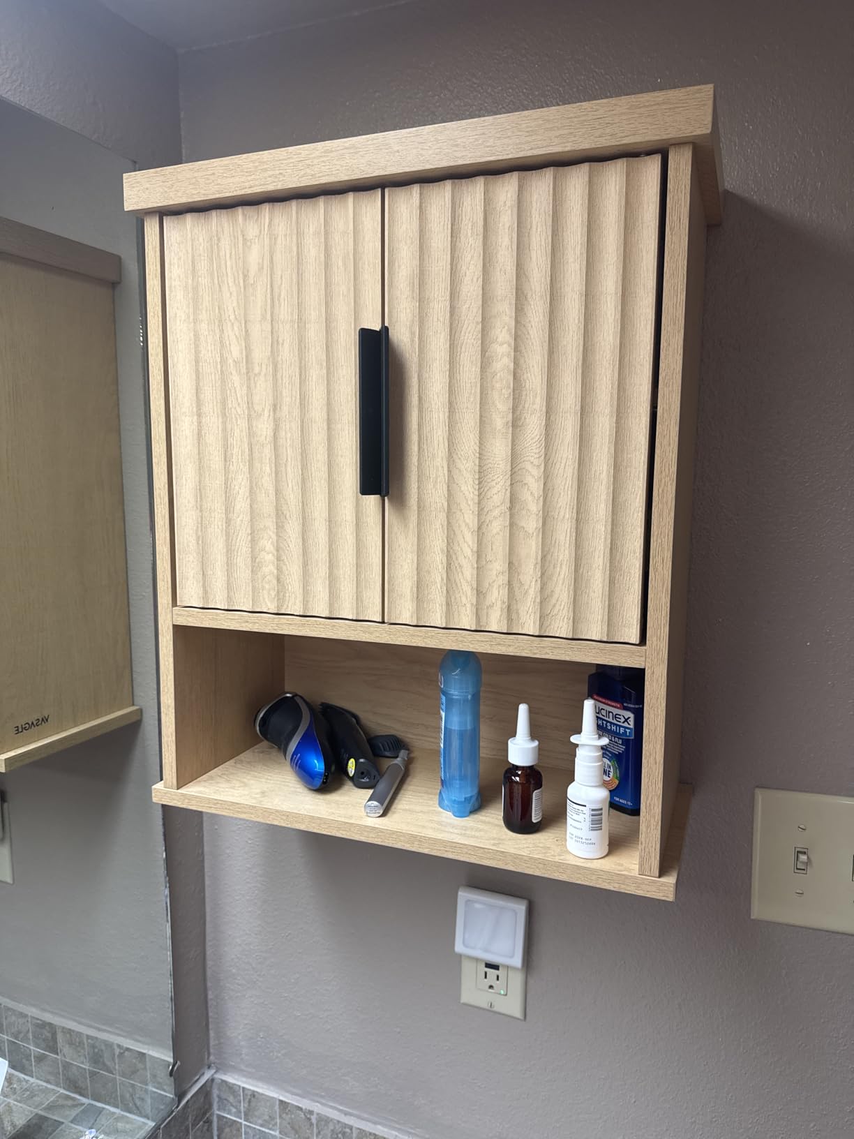 VASAGLE Bathroom Cabinet with Mirror, Wall Cabinet with 2 Mirrored Doors, Adjustable Shelf, Open Compartment, Wall-Mounted, 5.1 x 22.2 x 23 Inches, White ULHC002 customer photo 1