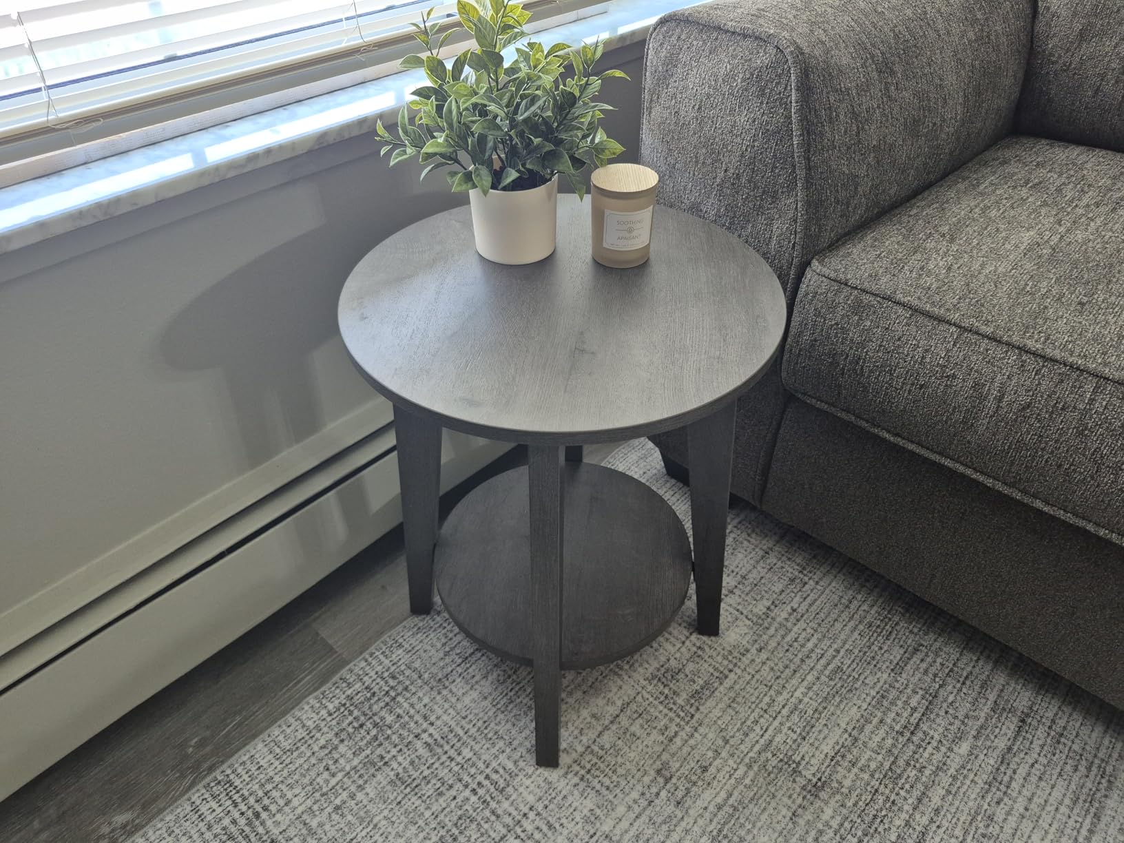 VASAGLE MAEZO Collection - Side Table, 2-Tier Small Round End Table, Nightstand with Tapered Legs, Curved Transitions, for Small Spaces, Living Room, Bedroom, Honey Brown ULET283T41 customer photo 2