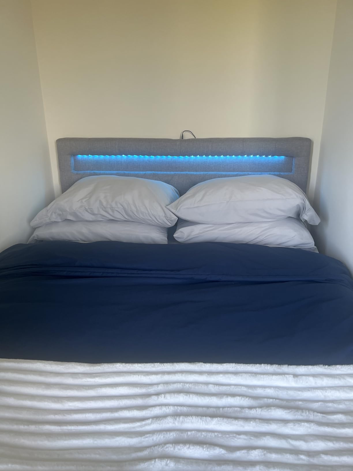 GREENSTELL Headboard for Queen Size Bed with 60,000 DIY Color of LED Light, USB & Type C Post, Attach Frame, Height Adjustable, Gray Wall Mounted Head Boards Only, Sturdy & Stable, Comfortable, Queen customer photo 1