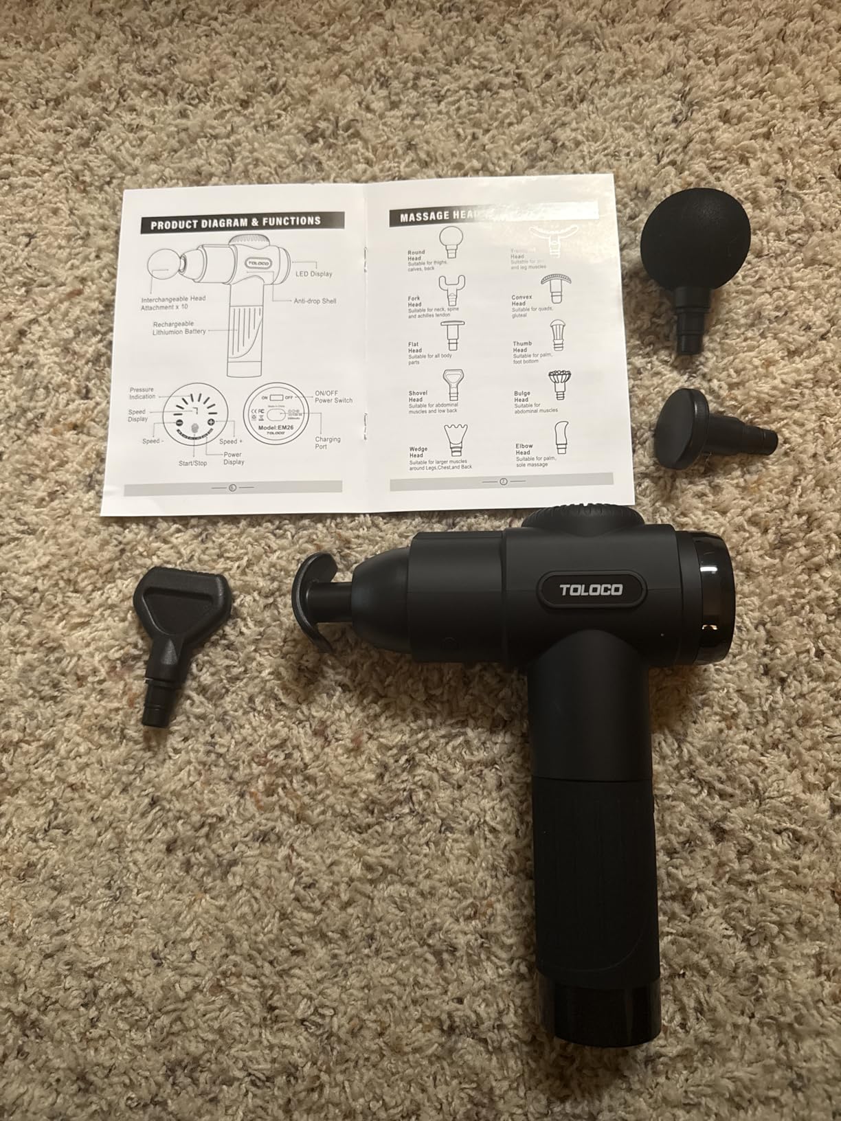 TOLOCO Massage Gun, Deep Tissue Back Massage for Athletes for Pain Relief, Percussion Massager with 10 Massages Heads & Silent Brushless Motor, Fathers Day Dad Gifts, Carbon customer photo 1
