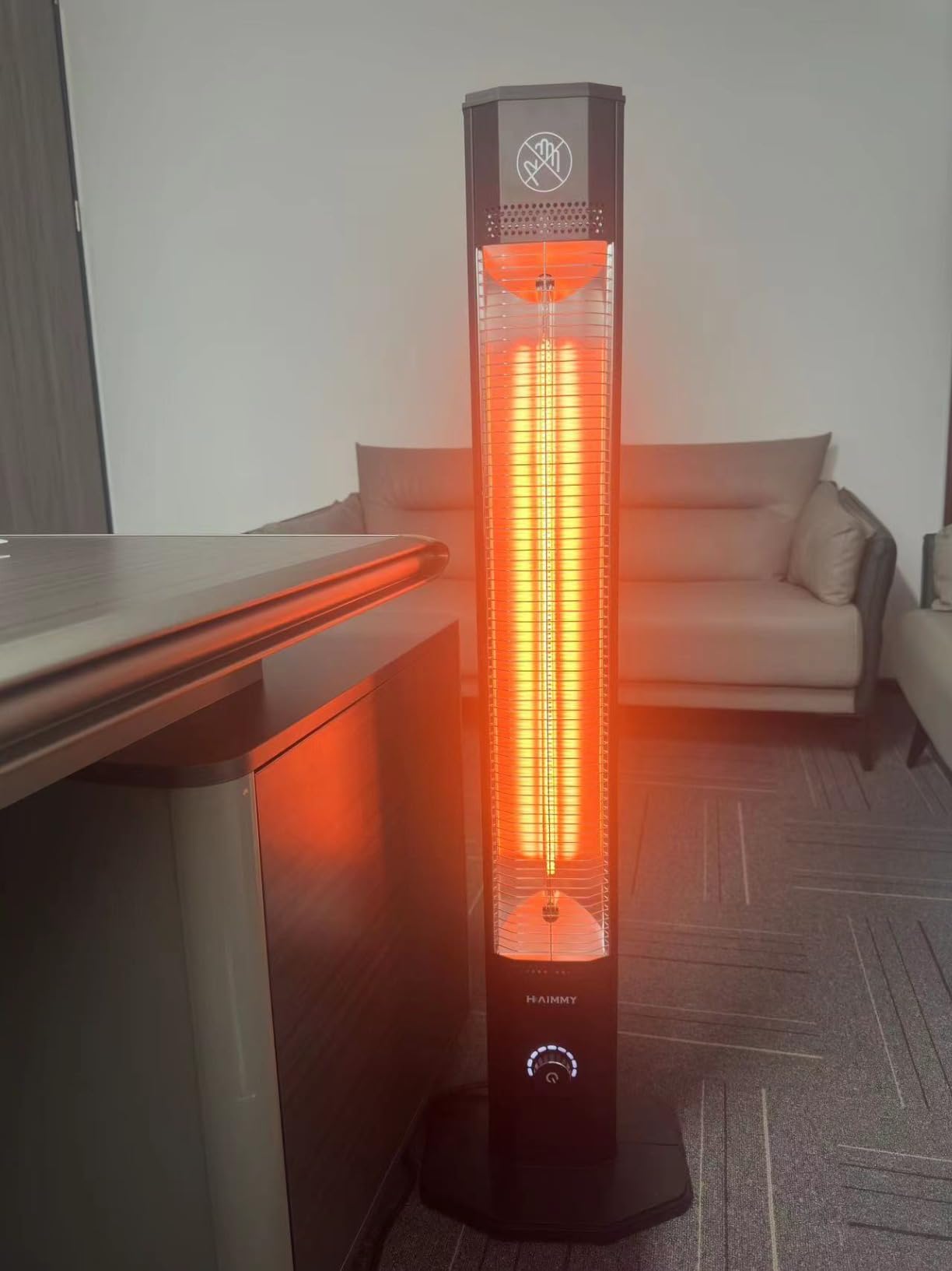 Outdoor Electric Patio Heater, Haimmy 42in Infrared Heater with Remote, 9 Heat Levels, 9H Timers, 1500W Instant Heating, Safety Lock, Tip-Over & Overheat Protection, IPX5 Waterproof Tower Space Heater customer photo 2