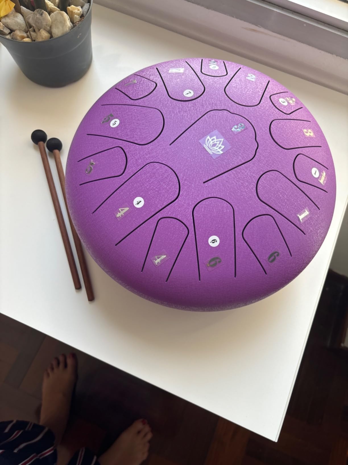 Rain Drum for Outside Garden, Steel Tongue Drum 12 Inches 15 Notes Musical Instruments, Handpan Drum Percussion Instrument, with Soft Bag, Music Book, 2 Mallets, for Meditation or Yoga (Navy Blue) customer photo 2