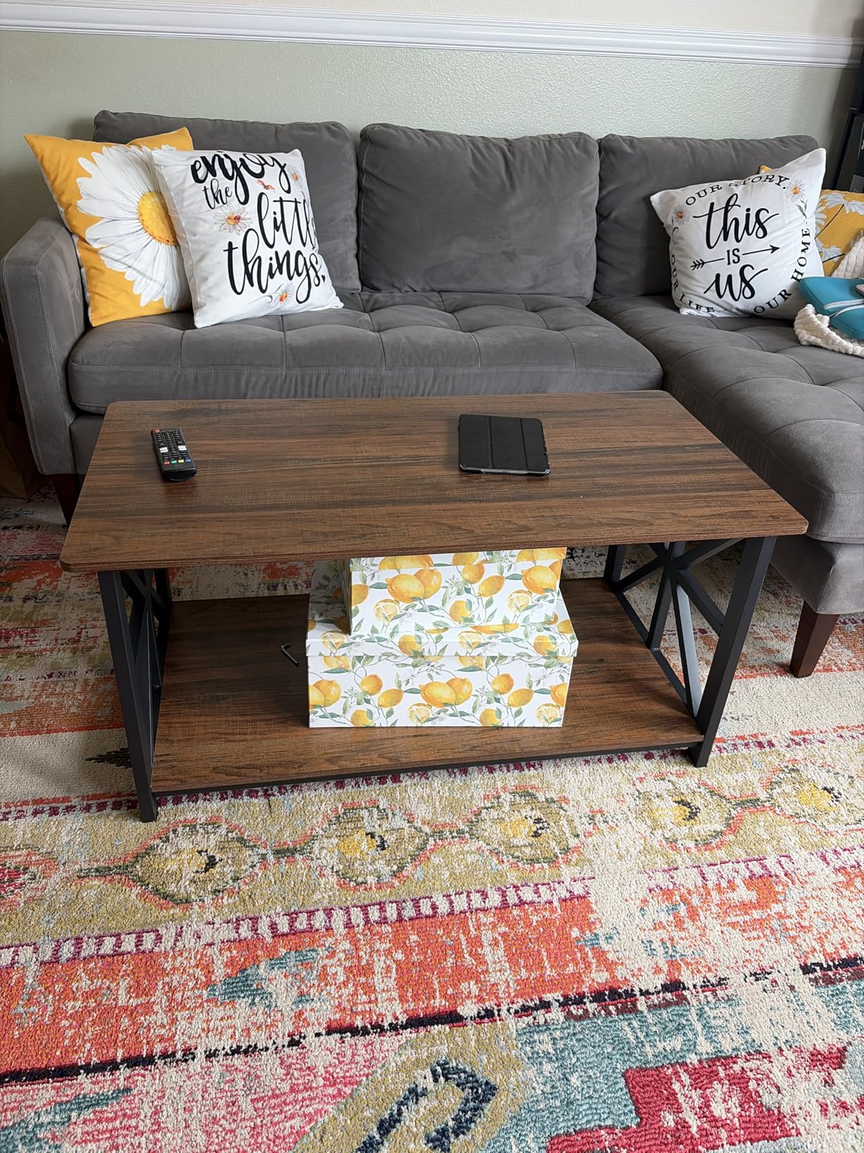 GreenForest Coffee Table for Living Room with Round Corners Farmhouse Style Center Table with Storage Shelf 39 Inch Space Saving Easy Assembly Gray Wash | for Living Room customer photo 1