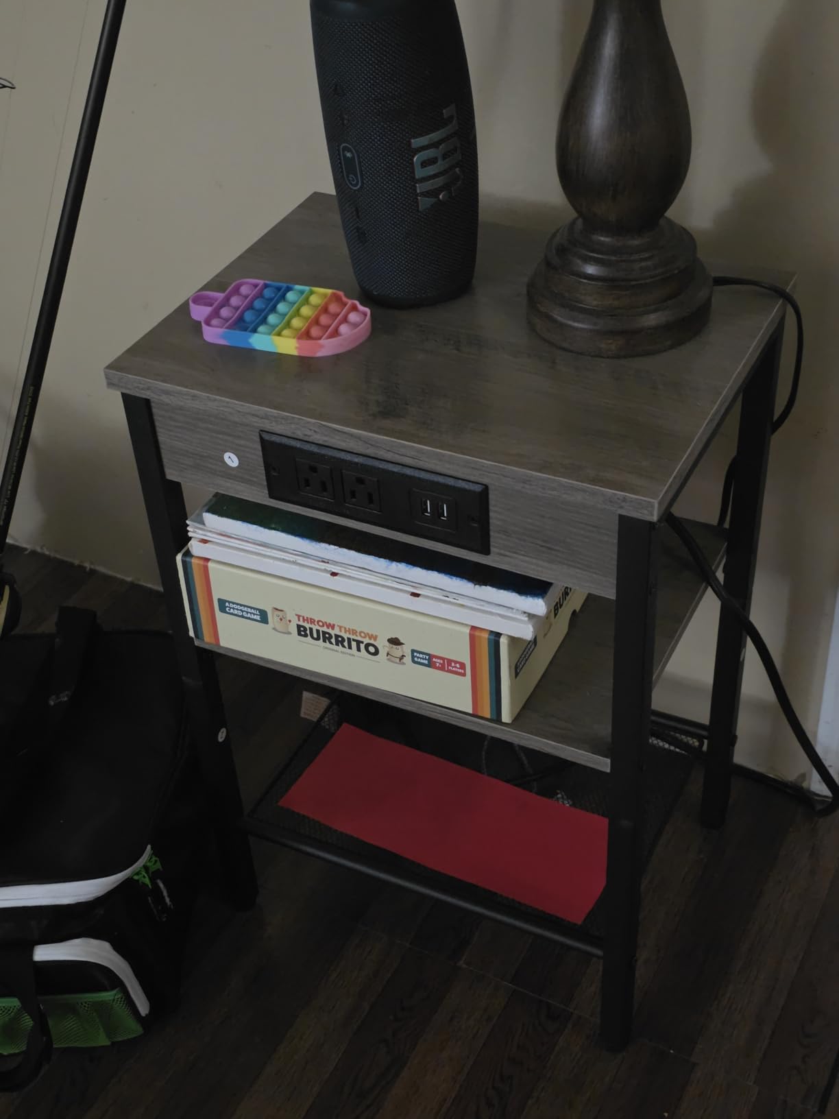 HOOBRO Side Tables Set of 2 with Charging Station and USB Port, Small End Tables for Small Space, 3-Tier Nightstands with Adjustable Shelf, for Living Room, Bedroom, Greige and Black BG112BZP201 customer photo 2