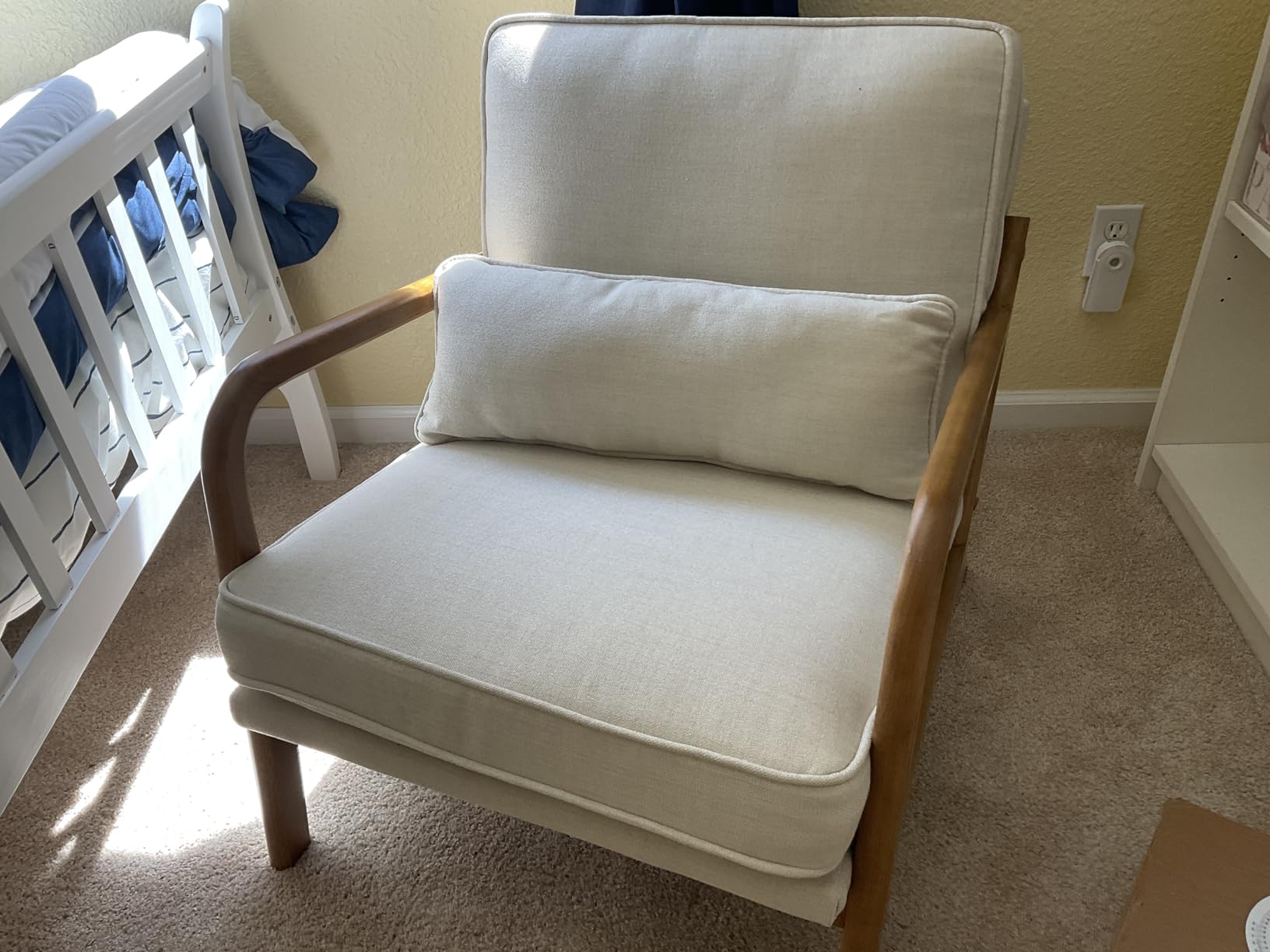 Karl home Accent Chair Mid-Century Modern Chair with Pillow Linen Fabric Upholstered Lounge Arm Chair with Solid Wood Frame & Soft Cushion for Living Room, Bedroom, Balcony, Beige customer photo 1