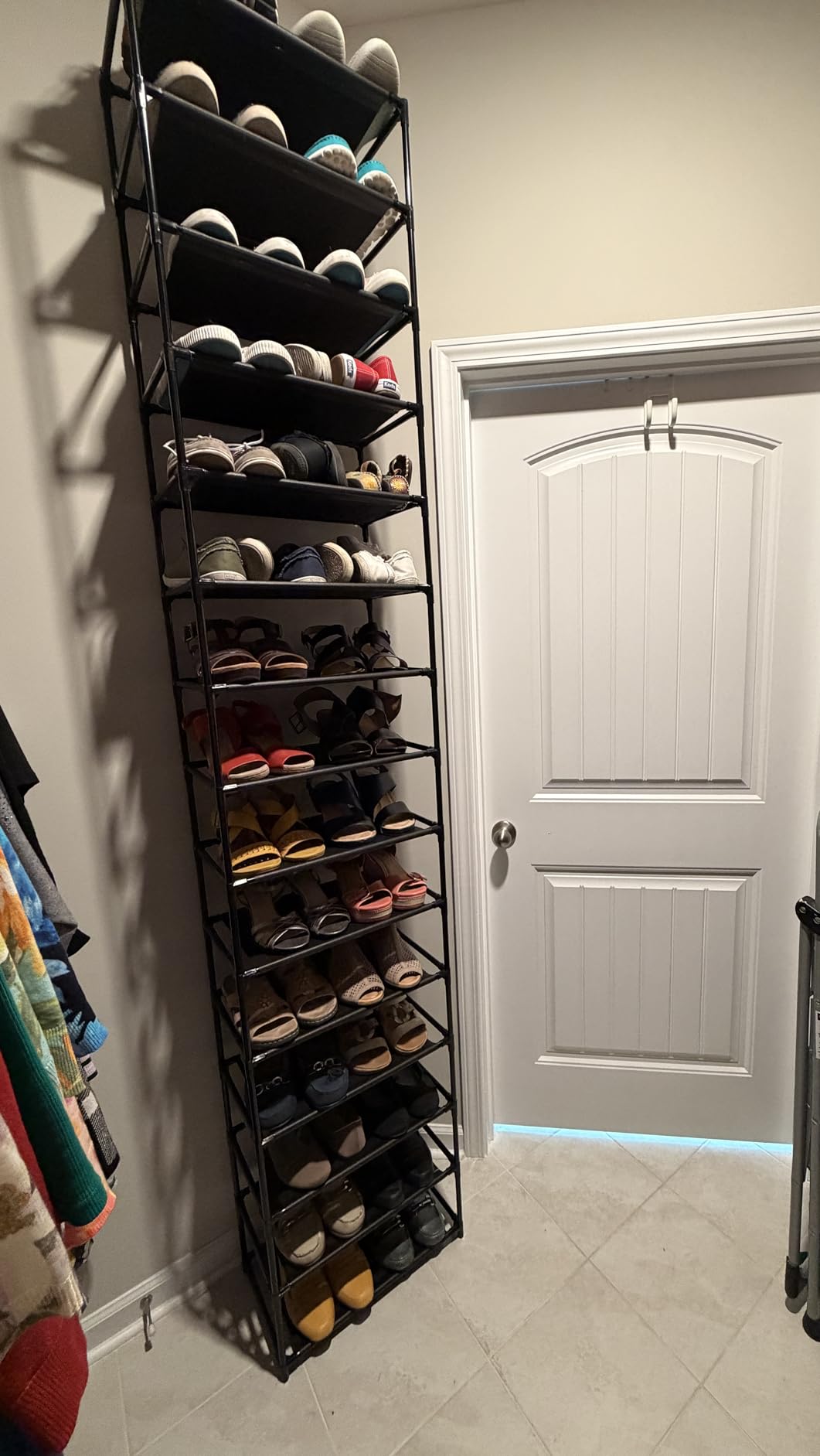 LANTEFUL 10 Tiers Tall Shoe Rack 20-25 Pairs Boots Organizer Storage Sturdy Narrow Shoe Shelf for Entryway, Closets with Hooks, Black customer photo 1
