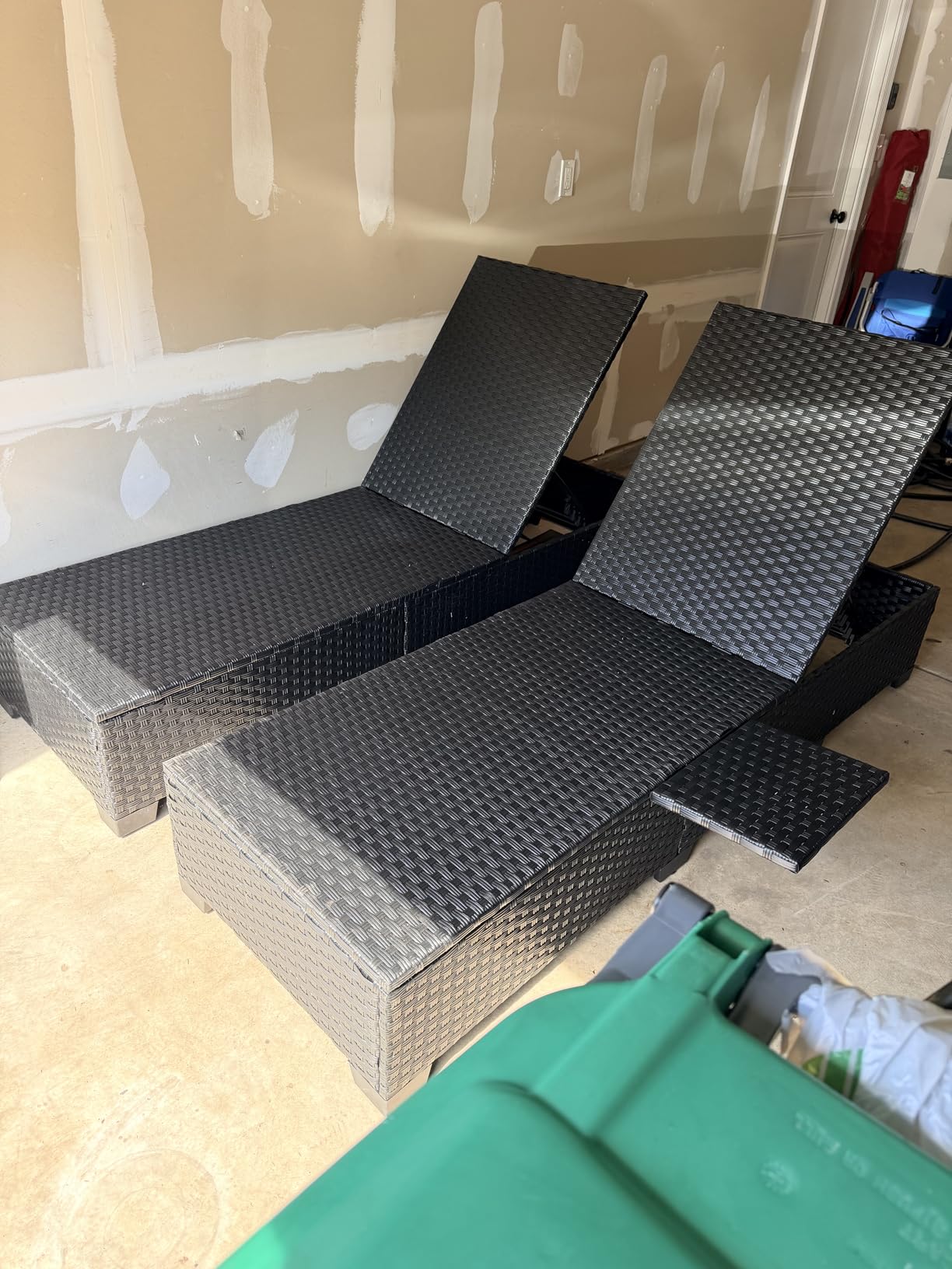 WAROOM Outdoor Chaise Lounge Chairs for Outside Patio Furniture Set of 2 Wicker Recliner Black Rattan Sunbathing Lounger Adjustable Backrest Pool Reclining Chair, Grey Cushion customer photo 1