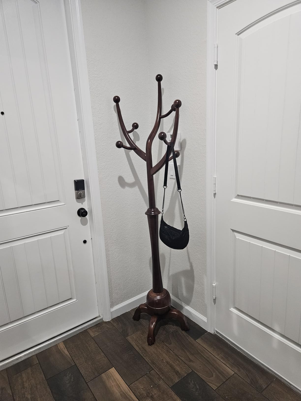 Coat Rack Freestanding Wood Coat Tree Rack with 8 Hooks, Creative Design Tree Branch-look, Standing Coat Rack Clothes Hanger Stand with Stury Base for Entryway, Hallway, Bedroom - Load 160lb (Walnut) customer photo 1
