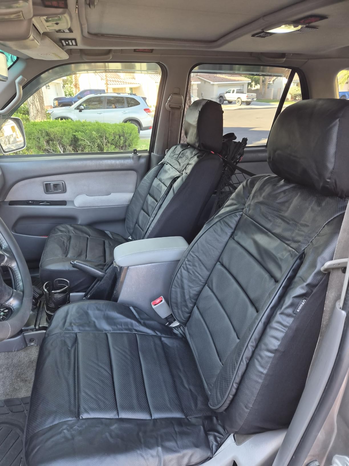 CAR PASS Leather Seat Covers Full Set Universal Water Resistant 3D Foam Back Support, Luxury Comfort Automotive 5 Seat Covers All Season Fit for SUV, Sedan, Van, Airbag Compatible Elegance (Pure Black) customer photo 2