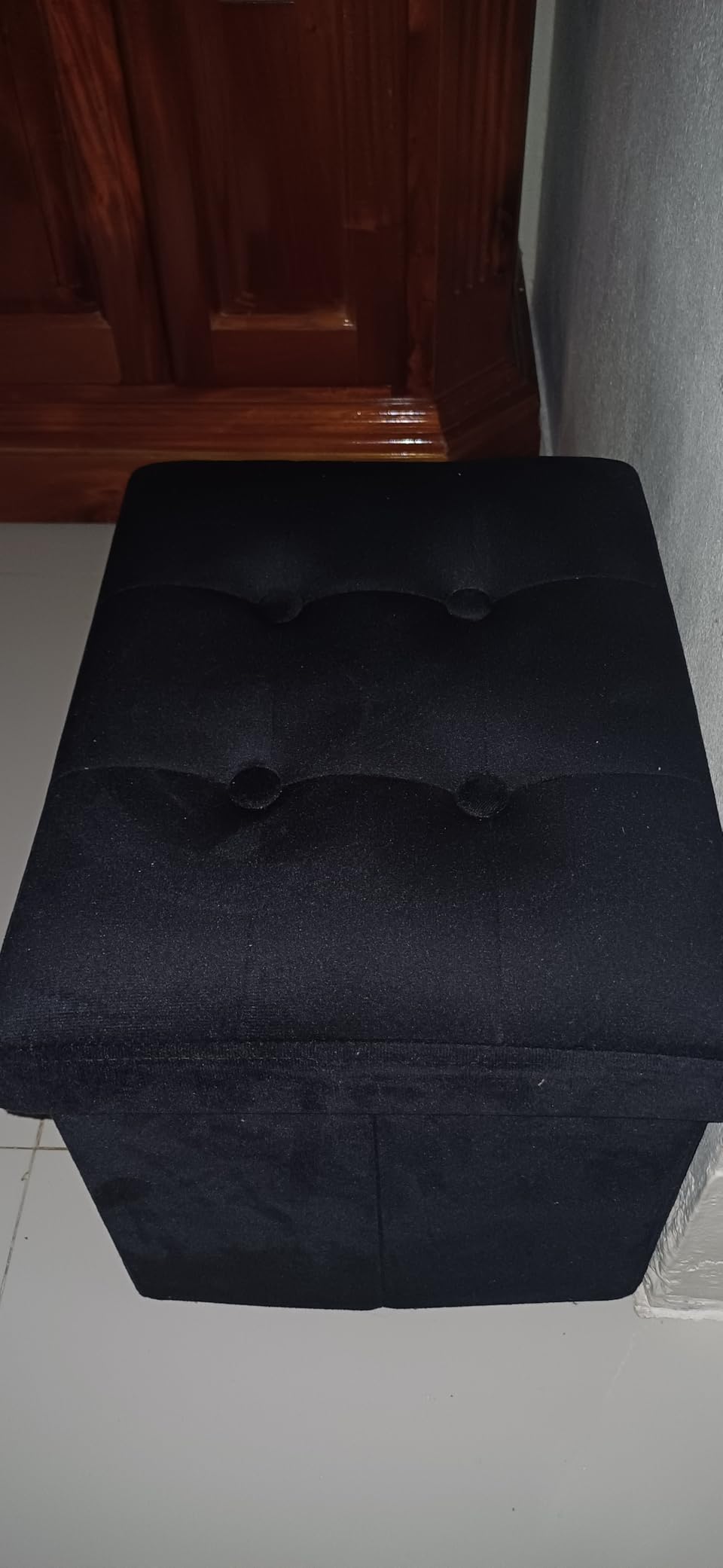 LINMAGCO Ottoman Storage Ottoman with Storage Small Foot Rest Stool Under Desk Stool Short Folding Footrest Linen Cloth Dark Gray 16X12X12IN customer photo 1