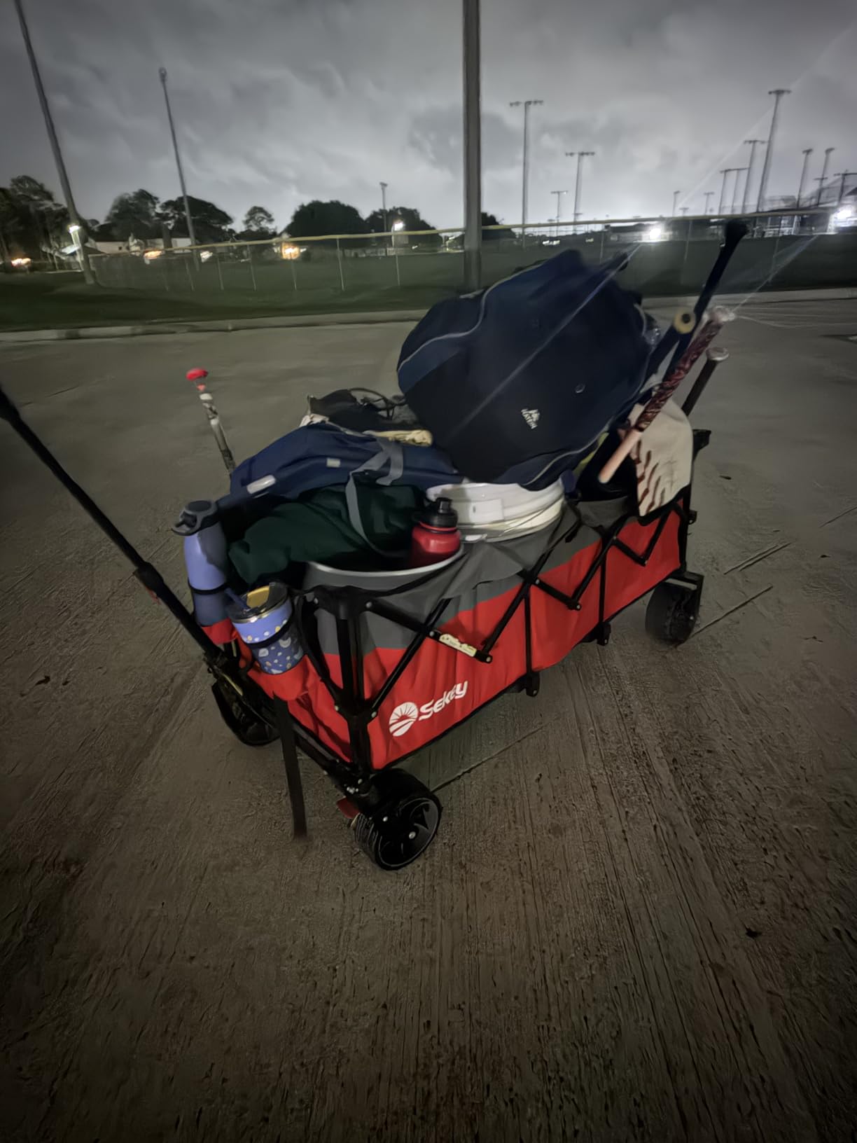 Sekey 48''L Collapsible Foldable Extended Wagon with 440lbs Weight Capacity, Heavy Duty 300L Folding Utility Garden Cart with Big All-Terrain Beach Wheels & Drink Holders, Black customer photo 1