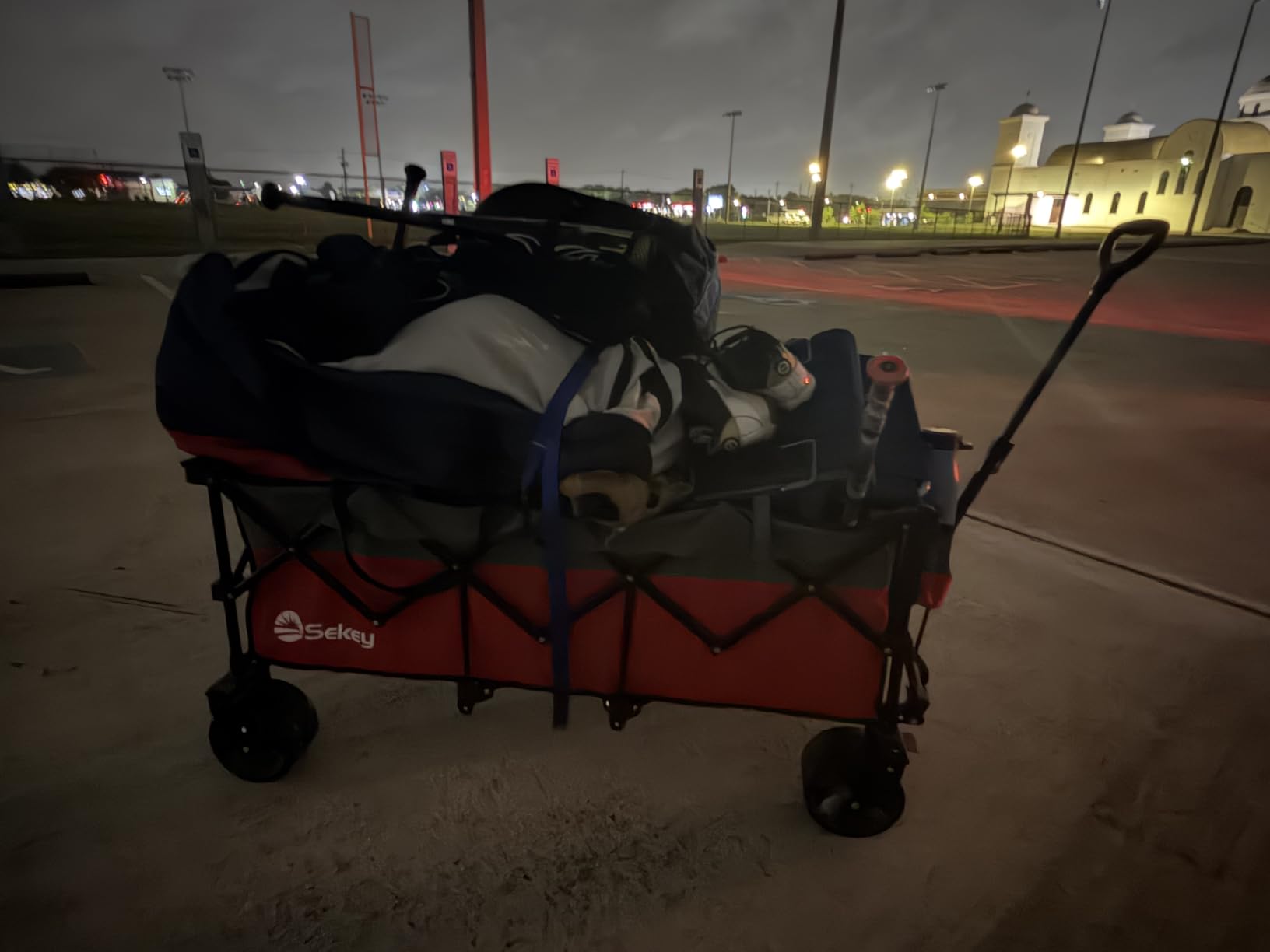 Sekey 48''L Collapsible Foldable Extended Wagon with 440lbs Weight Capacity, Heavy Duty 300L Folding Utility Garden Cart with Big All-Terrain Beach Wheels & Drink Holders, Black customer photo 2