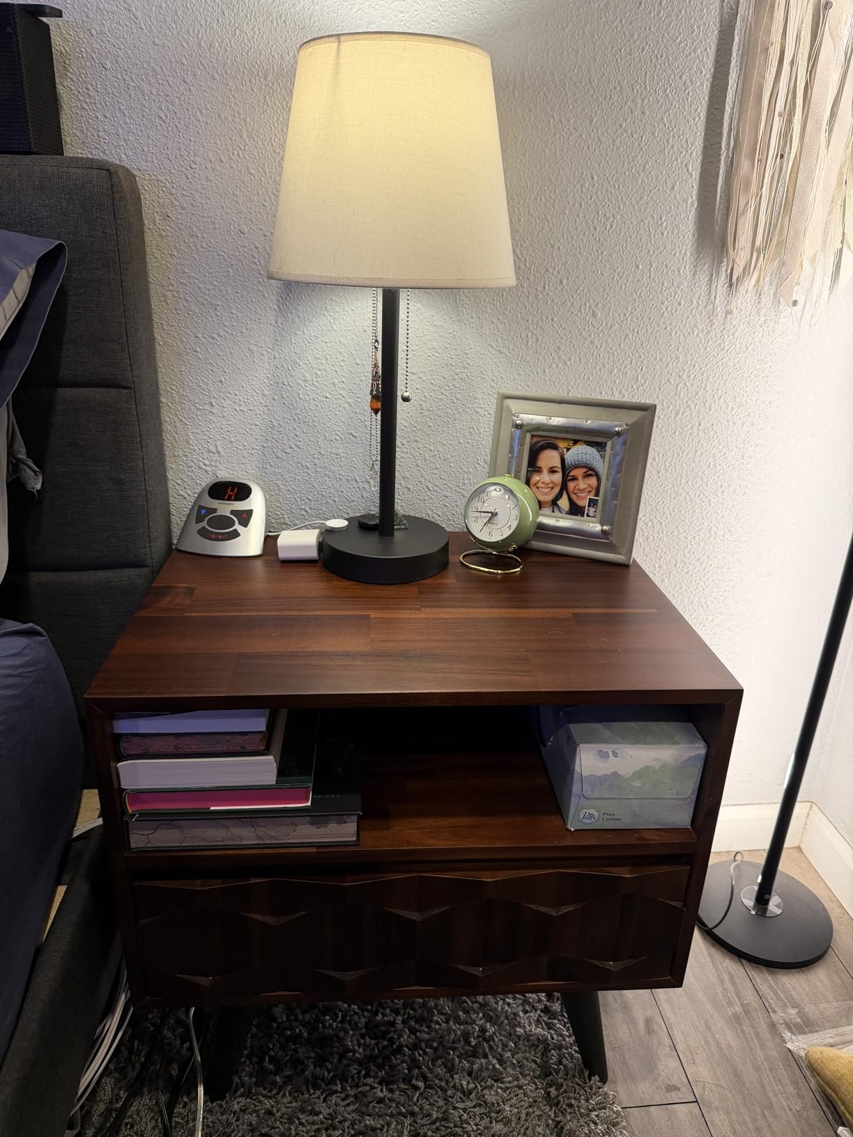Bme Georgina Solid Wood Nightstand With 1 Drawer & Open Shelf- Fully Assembled Mid Century Modern Side Table - Geometric Pattern Bedside Dresser for Bedroom and Living Room customer photo 2