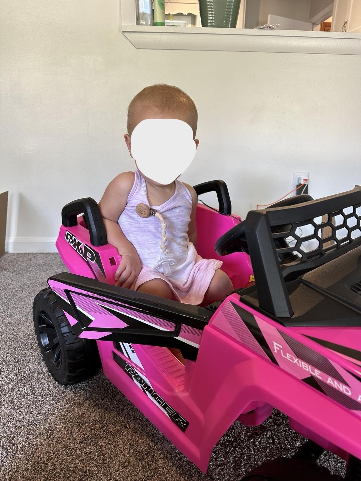 TOBBI 12V Kids Ride On Car Toy, Toddlers Electric Off-Road Truck, Battery-Powered 4 Wheels Vehicle to Drive with 25W Dual Motors/Safety Belt/Horn/Music & LED for Children Aged 3-6 Years-Rose Red customer photo 2