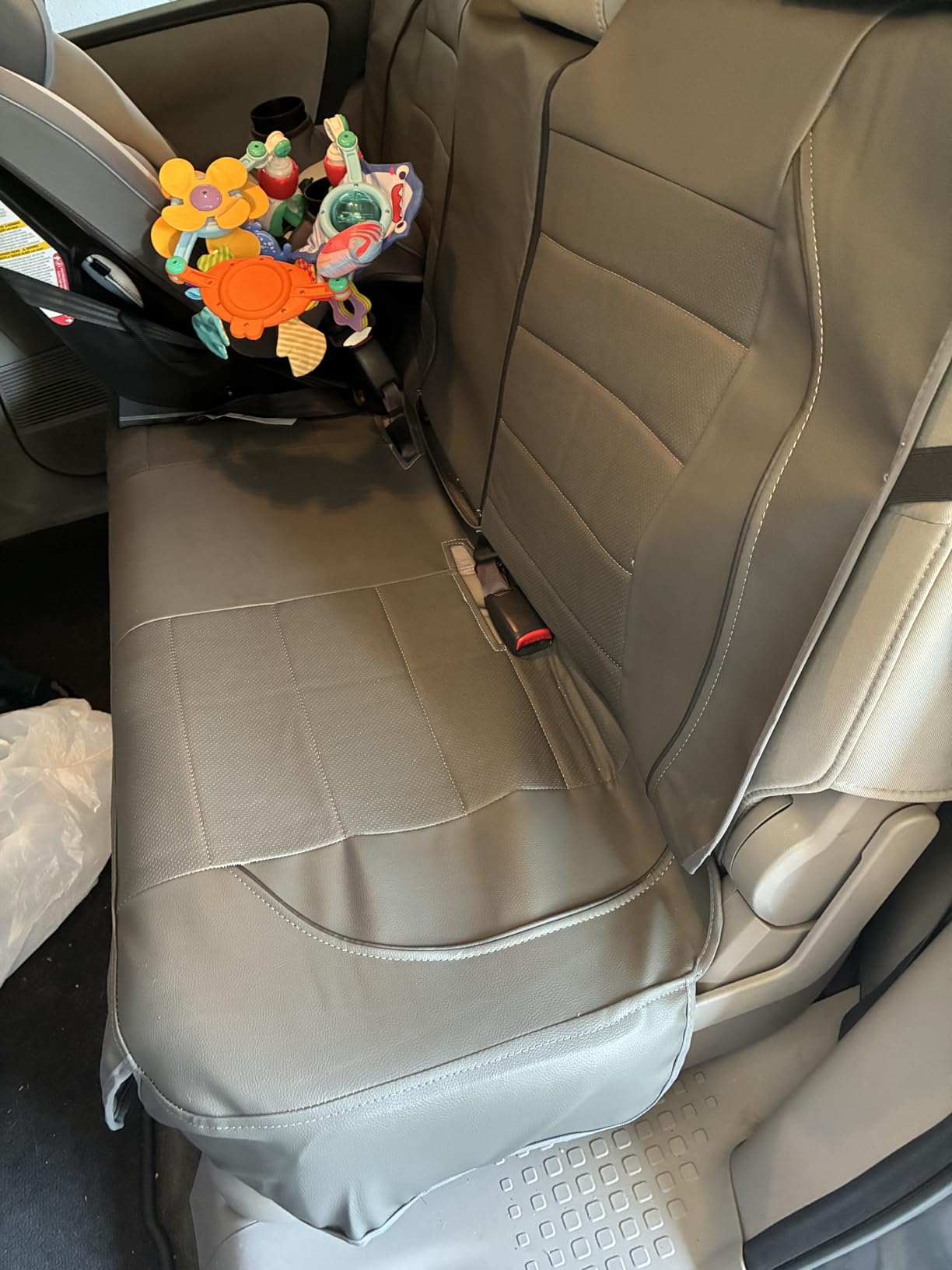 CAR PASS Universal Reflect Piping Leather Car Seat Cover, Fit for SUVs, Van, Trucks, Airbag Compatible, Inside Zipper Design and Reserved Opening Holes (Full Set, Black and Grey) customer photo 1