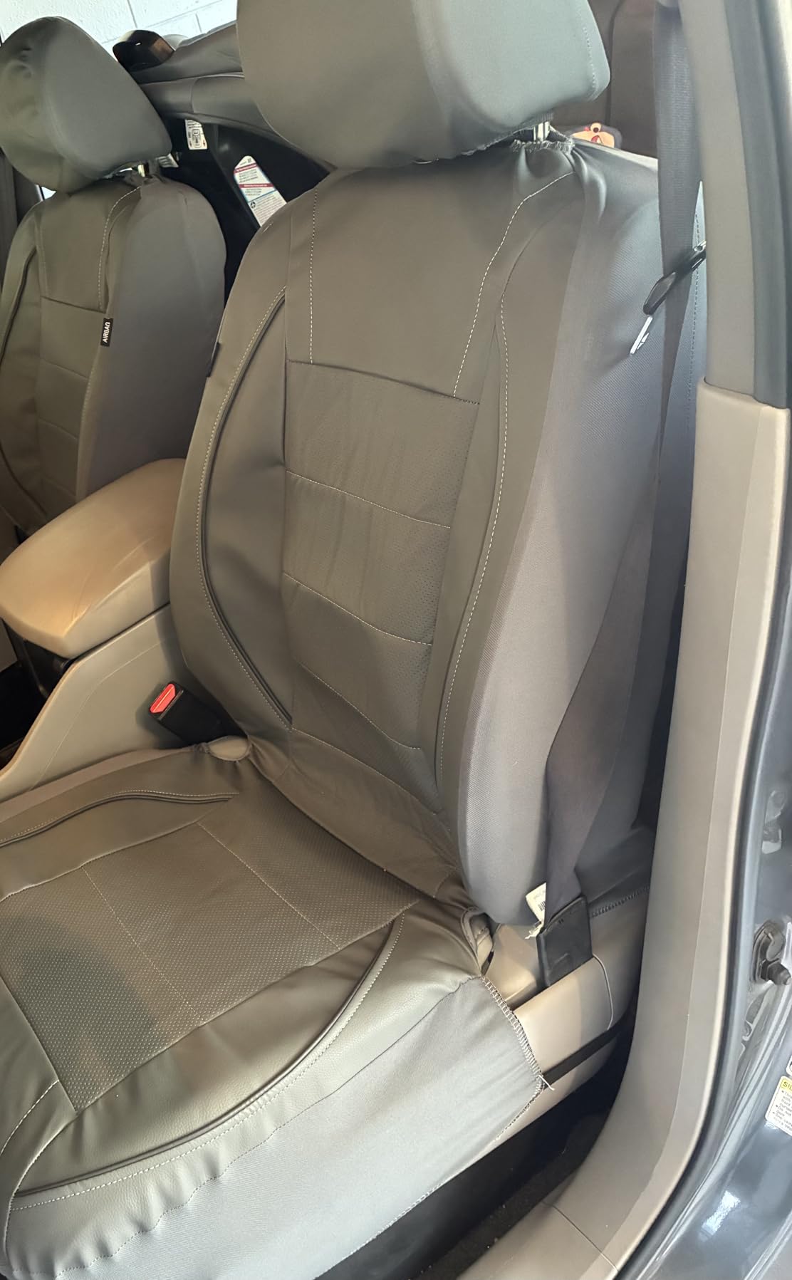 CAR PASS Universal Reflect Piping Leather Car Seat Cover, Fit for SUVs, Van, Trucks, Airbag Compatible, Inside Zipper Design and Reserved Opening Holes (Full Set, Black and Grey) customer photo 2