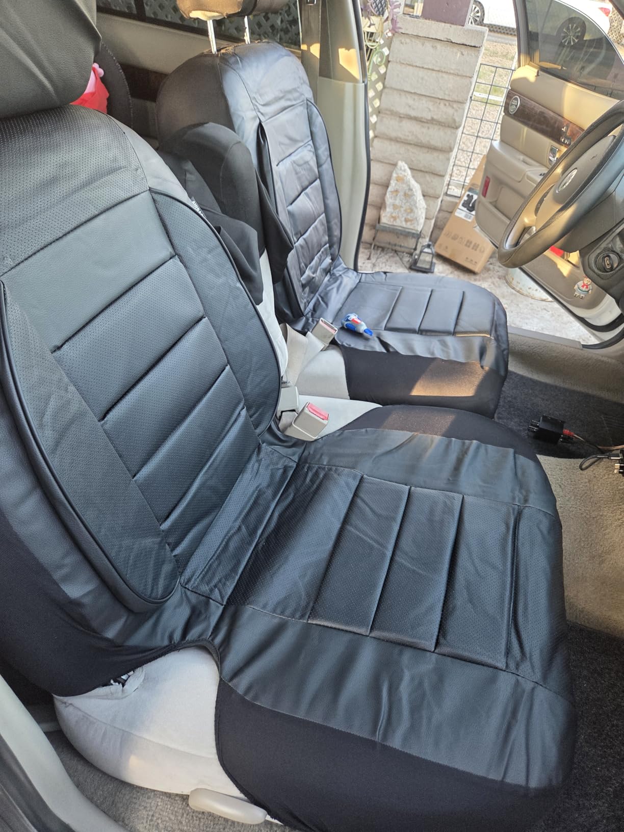 CAR PASS Faux Leather Car Seat Covers Front Seats Only, 3D Foam Support Car Seat Covers, Universal Fit for Trucks Vans SUVs Sedans Automotive Comfortable, Airbag Compatible 2 Pieces Front Solid Black customer photo 1