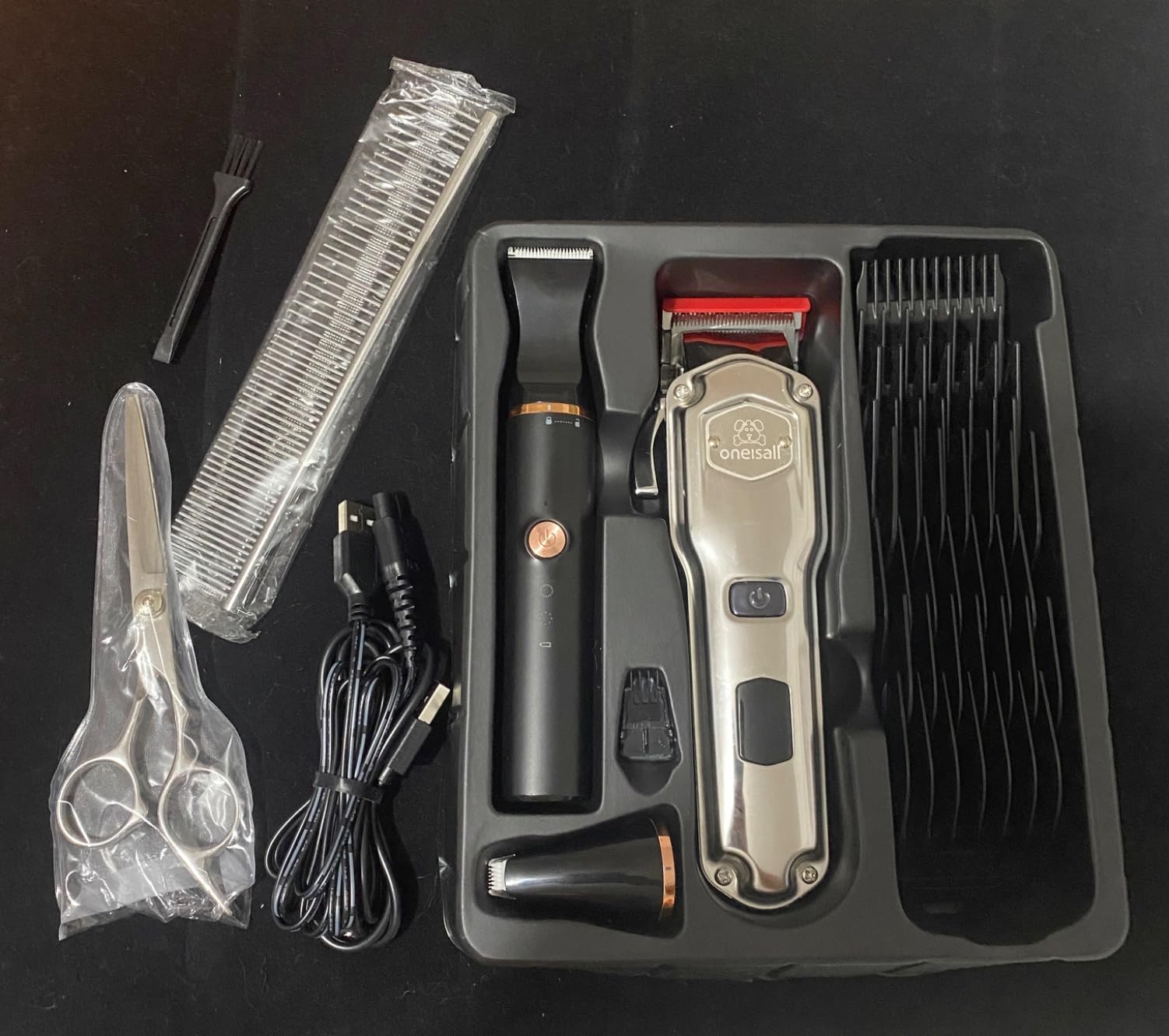 oneisall Dog Clippers Grooming Kit for Thick Coats & Heavy Duty | Stainless Steel Blade, Powerful Motor, IPX7 Waterproof, Low Noise Clippers+Paw Trimmer, Cordless & Long Battery Life customer photo 2