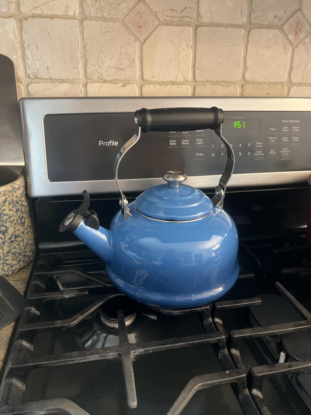 Le Creuset Enamel On Steel Whistling Tea Kettle with Metal Finishes, 1.7 qt., Cerise customer photo 2