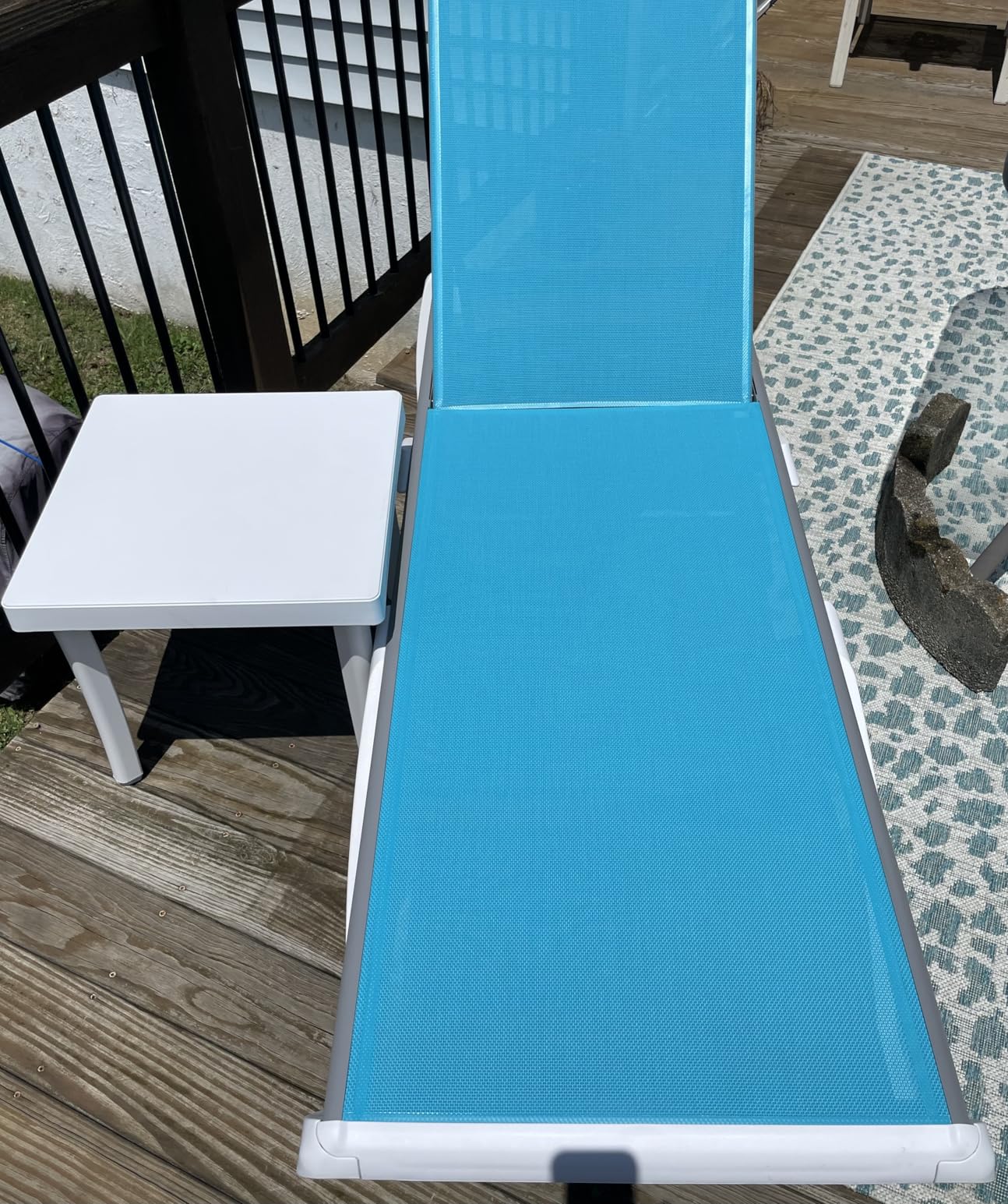 Kozyard 3-Piece Outdoor Chaise Lounge Chair Set, Fully Flat Adjustable Patio Lounger with Aluminum Frame & Resin Legs, Textilene Fabric for Poolside, Backyard & Beach (Aqua, 2 Chairs + Table) customer photo 2