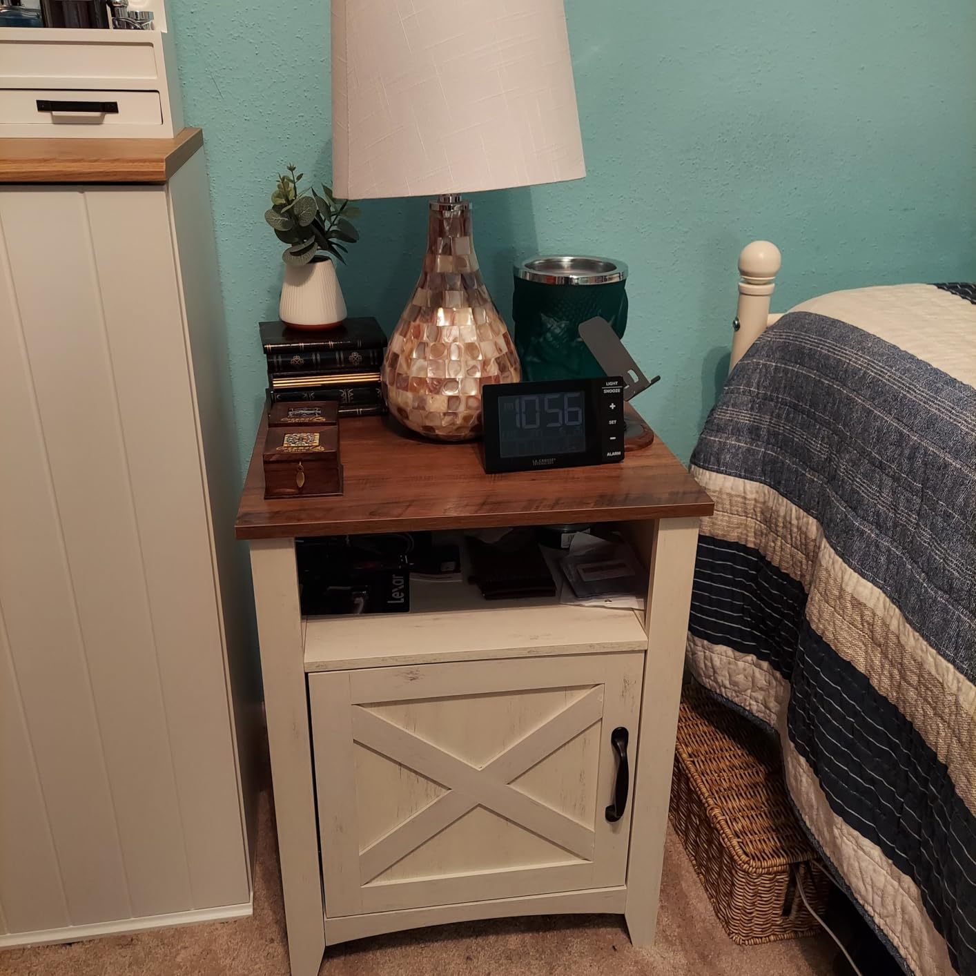 VASAGLE LIRY Collection - Farmhouse Nightstand with Barn Door, Set of 2, Bedside Table with Storage, Side End Table, Night Stand, Open Compartment, for Bedroom, Rustic White and Honey Brown customer photo 2