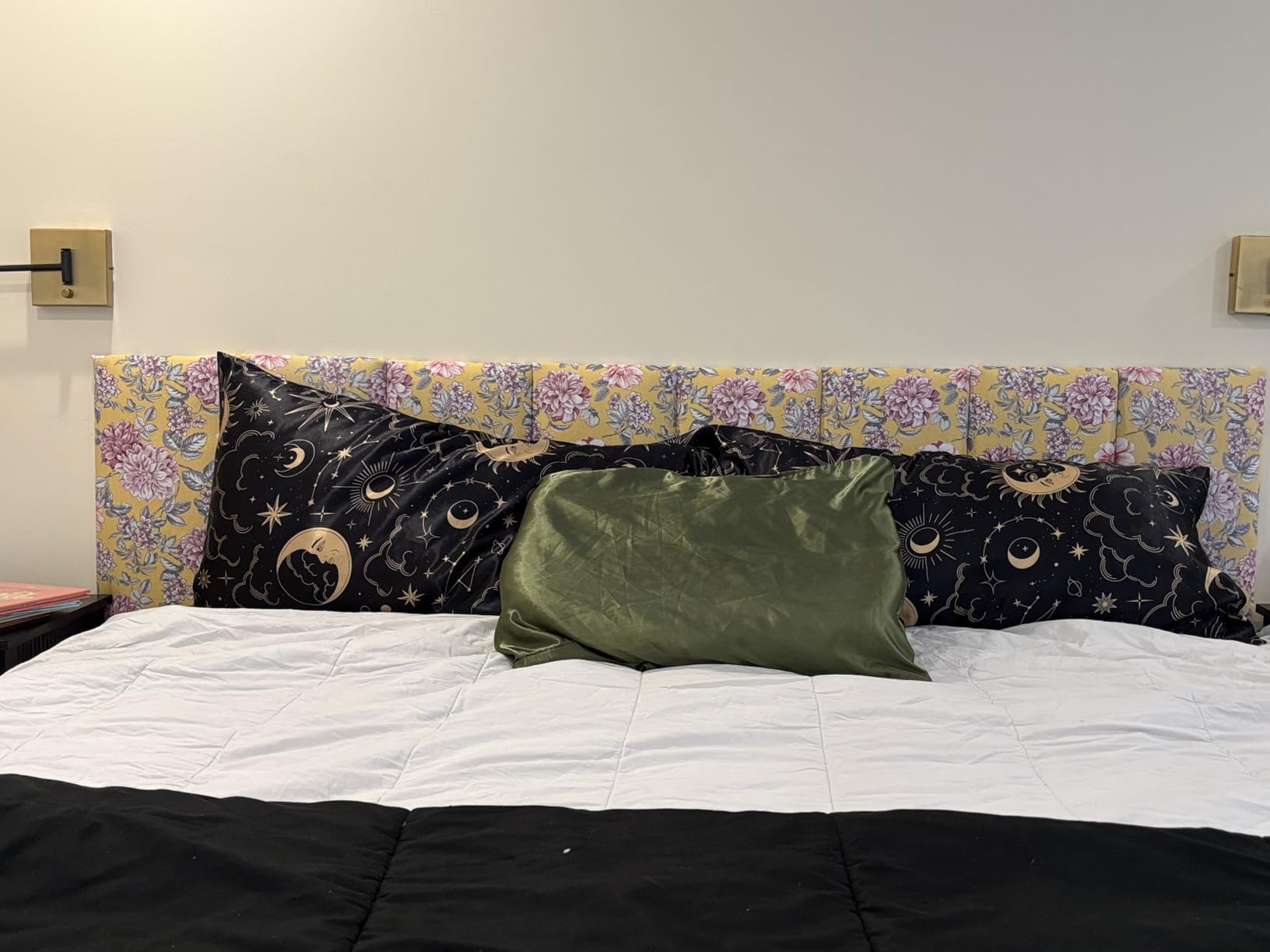 IFNOW Upholstered Wall Mounted Headboard, 3D Soundproof Wall Panels Peel and Stick Headboard for Queen Size, Home Decor, Reusable and Removable Tufted Bed Headboards in Dark Grey(9 Panels, 10