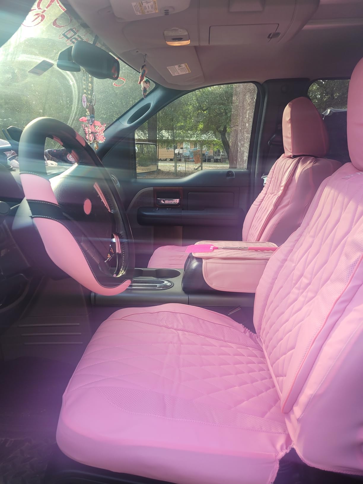 CAR PASS 5 Seats Piping Luxury Faux Leather Seat Covers Full Set, Anti-Slip Waterproof Seat Covers Compatible with Front Armrests, Universal Fit for SUVs, Vans, Trucks, Airbag Compatible, Pure Black customer photo 1