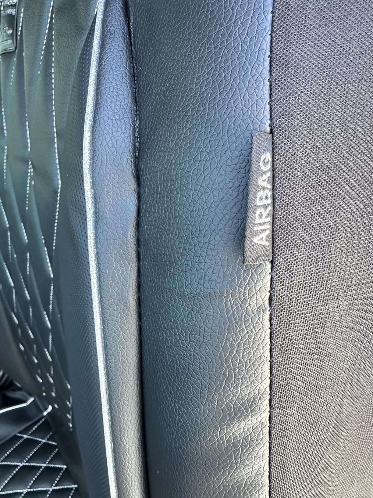 CAR PASS 5 Seats Piping Luxury Faux Leather Seat Covers Full Set, Anti-Slip Waterproof Seat Covers Compatible with Front Armrests, Universal Fit for SUVs, Vans, Trucks, Airbag Compatible, Pure Black customer photo 2