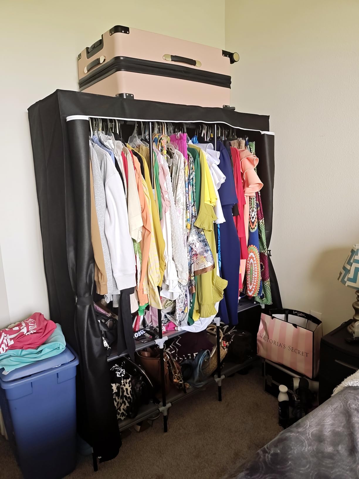 LOKEME Wardrobe Closet, Portable Closet for Bedroom Steel Pipe Diameter 19mm Strong and Sturdy Grey Portable Closets for Hanging Clothes with 3 Hanging rods, 6 Storage Shelves and Side Pockets customer photo 1