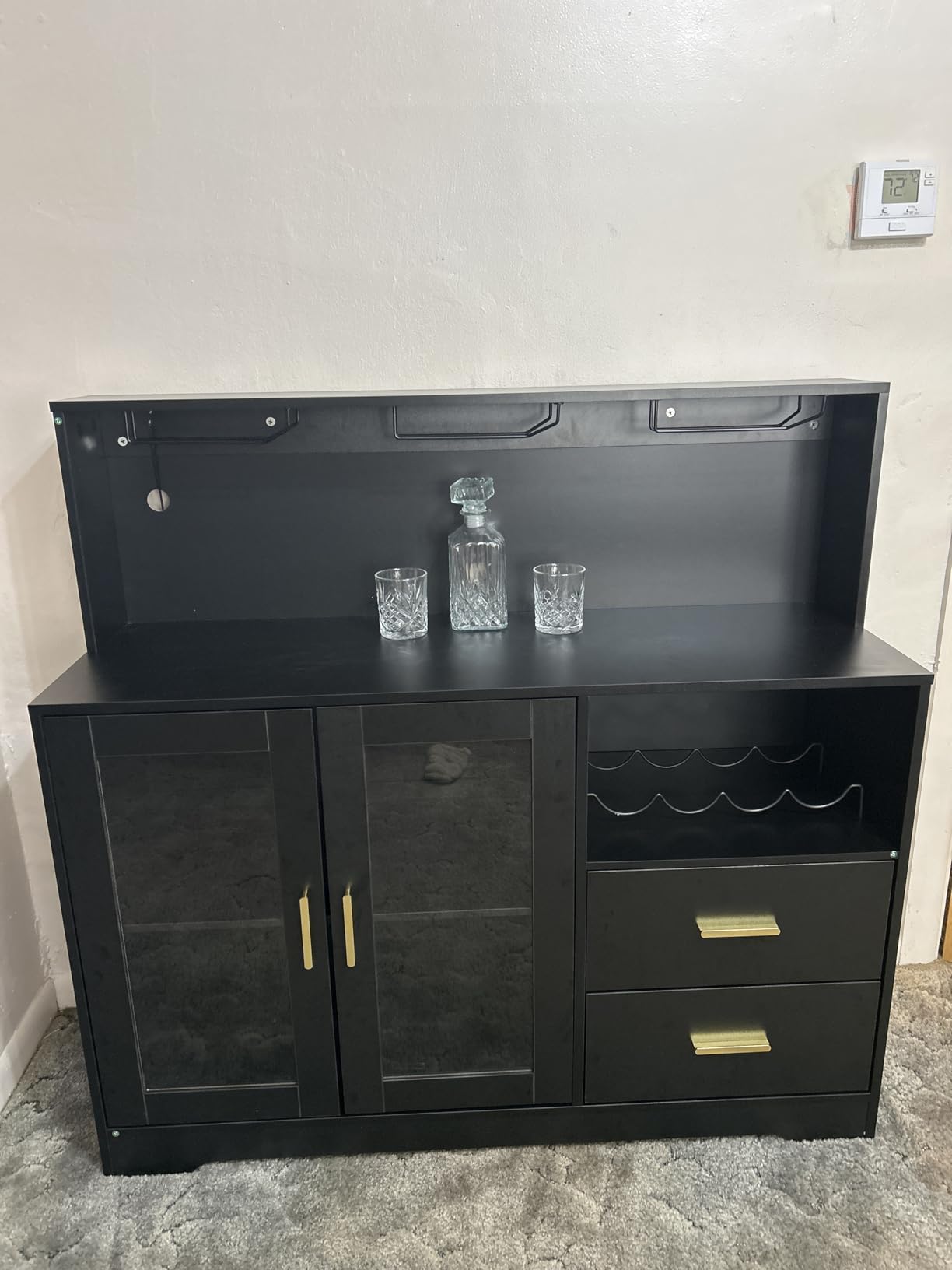 Bar Cabinet for Home with LED Light, Coffee Bar Cabinet w/ Wine & Glass Rack | Wine Cabinets with Drawers & Microwave Stand, Modern Liquor Cabinets for Kitchen, Living Room, Dining Room (Black) customer photo 2