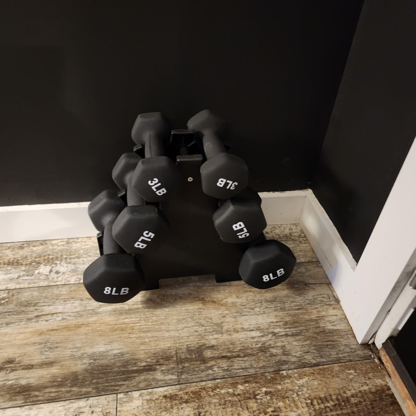 BalanceFrom Neoprene Coated Iron Dumbbell Hex Weights Set with Stand - Color-Coded Options with Non-Slip Grip for Strength Training and Home Gym Fitness customer photo 2