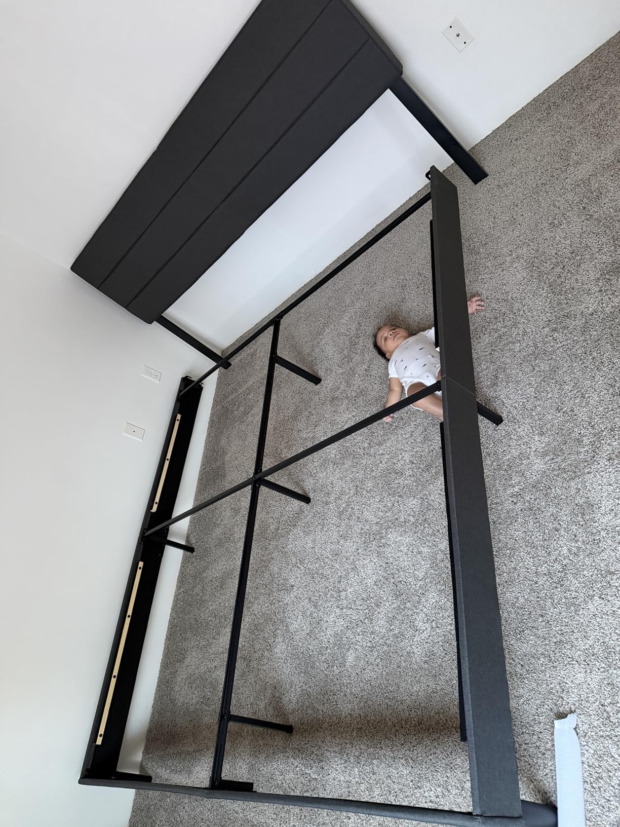 Zinus Queen Maya Upholstered Bed Frame with Asymmetric Headboard, Durable Wooden Slats, Sturdy Framework, Noise Free Sleep, No Box Spring Needed, Easy Assembly, Eco Friendly Packaging, Dark Grey customer photo 1