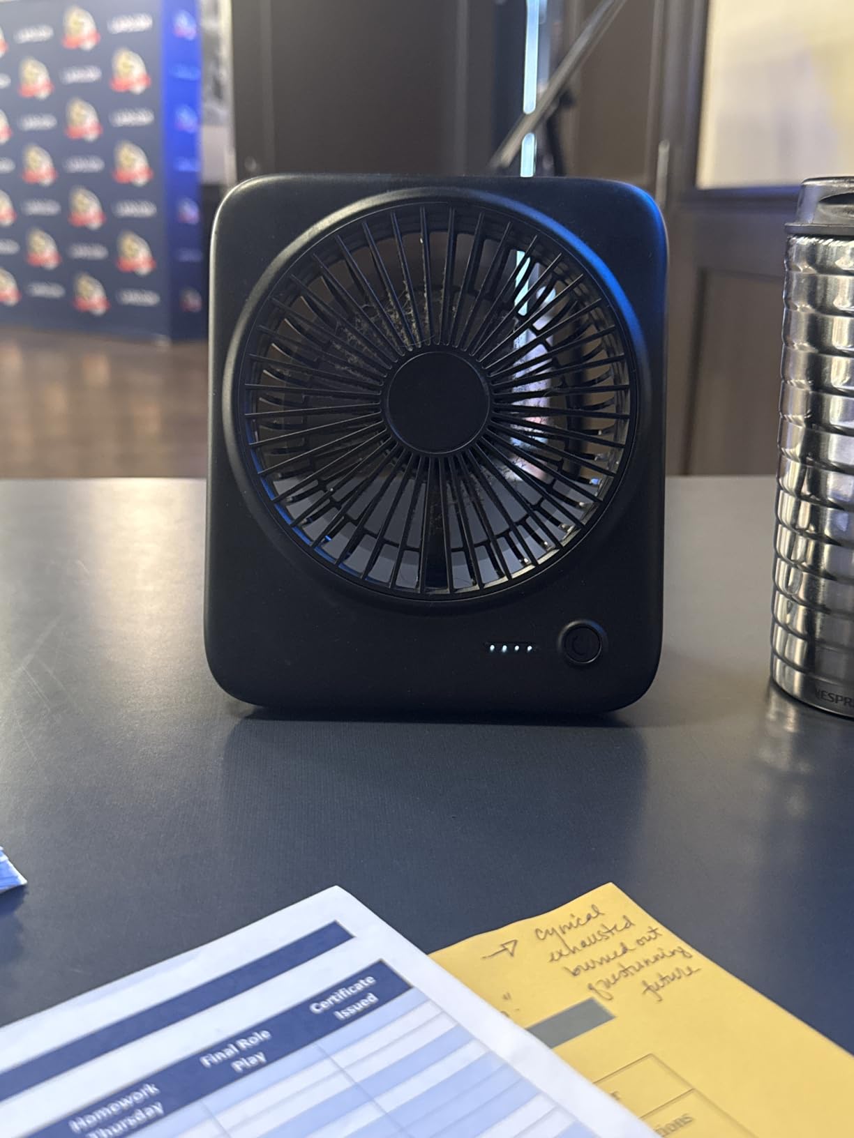 Otlonpe Personal Portable Desk Fan, 4000mAh Small Rechargeable Portable Fan Battery Operated & USB Powered for Travel Sleeping Bedroom Office Home Table, Cordless, Quiet, 4-Speed, 6.5 Inch (Black) customer photo 1