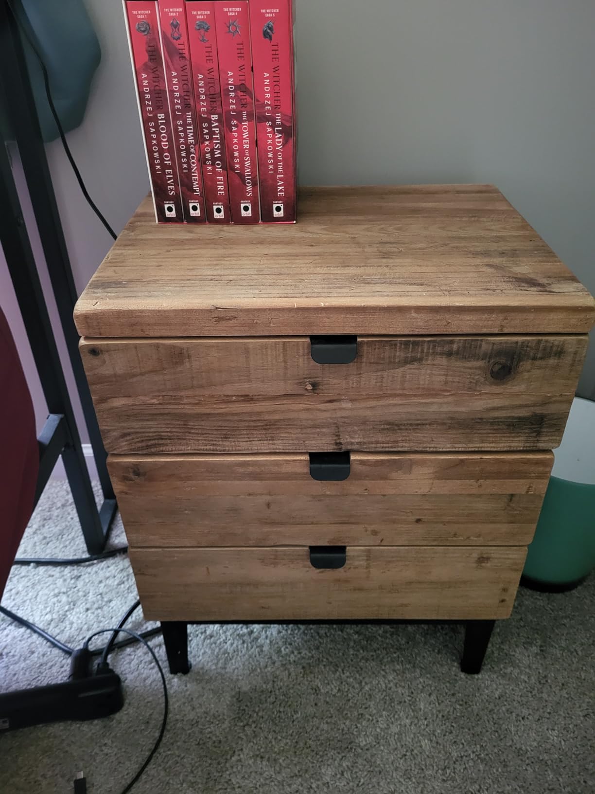 Wnutrees Farmhouse Nightstand Wood Bedside Table with 3-Drawers Bedside End Tables Storage for Living Room, Hallway, Handmade Distressed, Natural, Set of 2 customer photo 1