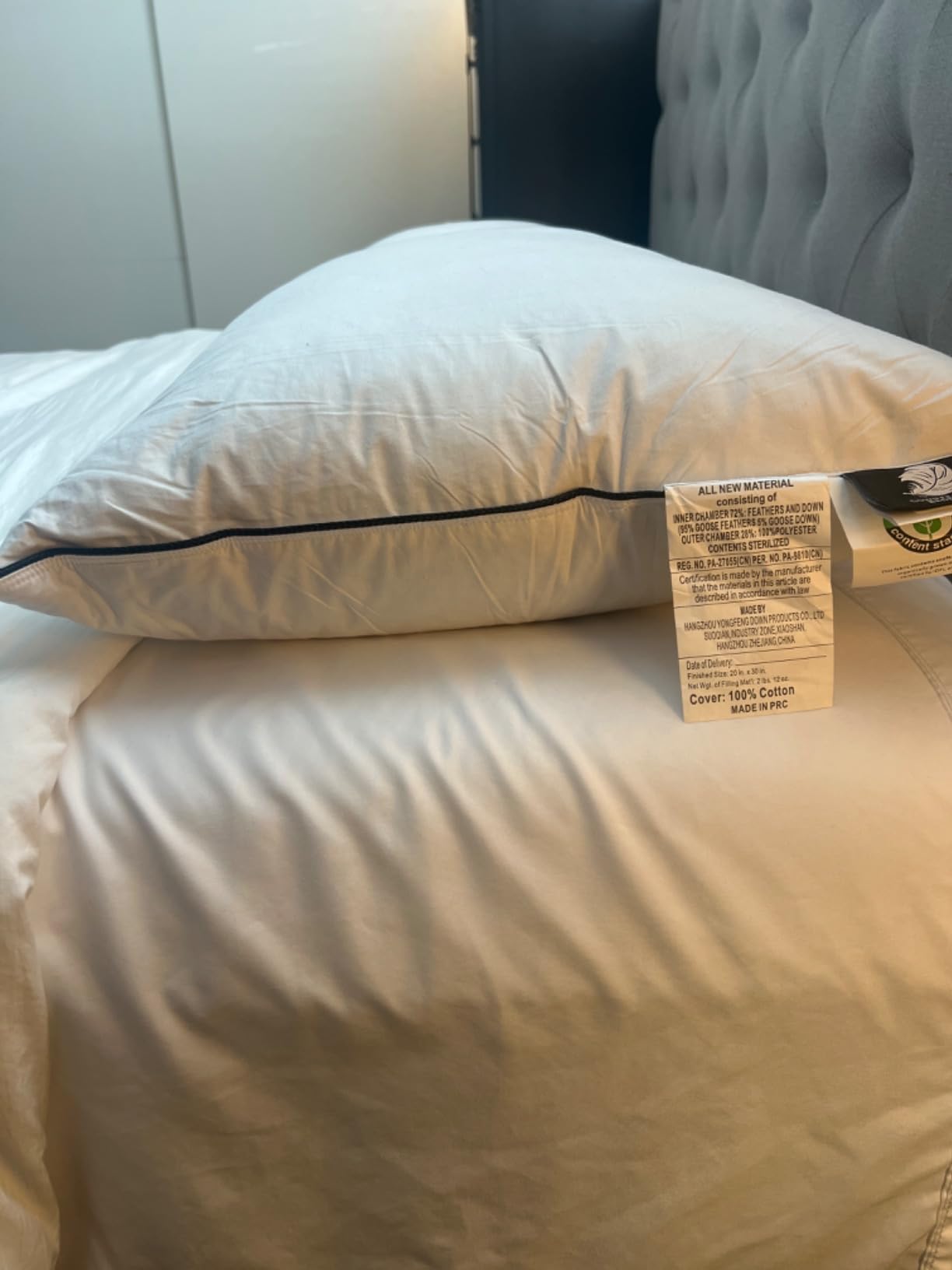 BPC Luxury Hotel Goose Feather Down Pillows Queen Size Set of 2, Medium Firm Bed Pillows for Sleeping, Organic Cotton Cover, Soft Yet Supportive Down Alternative Surround, RDS Certified, White 20x30 customer photo 1